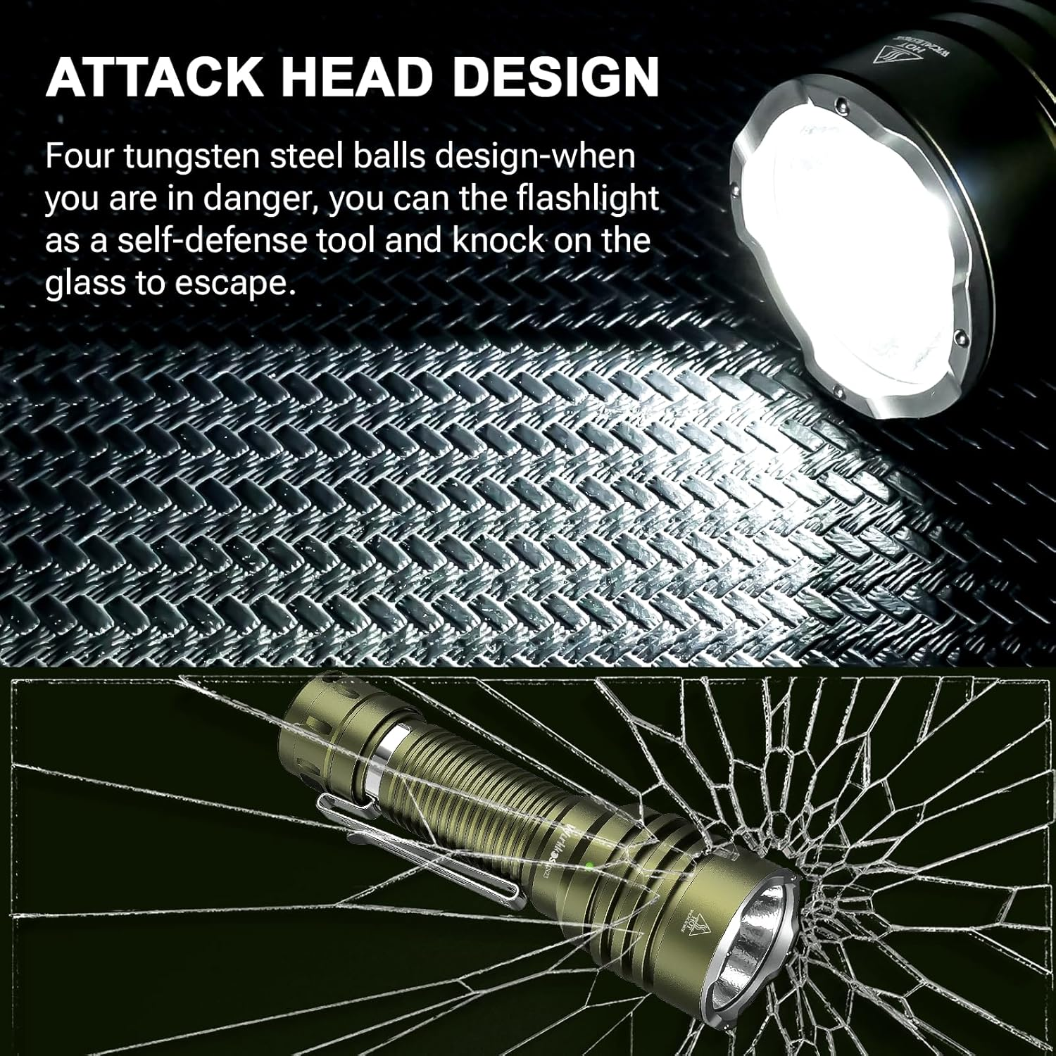 Wurkkos TS23 Flashlight,5000 High Lumens Rechargeable Flashlight,70.3 HI LED 482M Attack Head LED Flashlights,Ip68 Waterproof Flashlights for Emergency,Repair,Camping,Hiking(Olive Green) - Olive Green image number 4