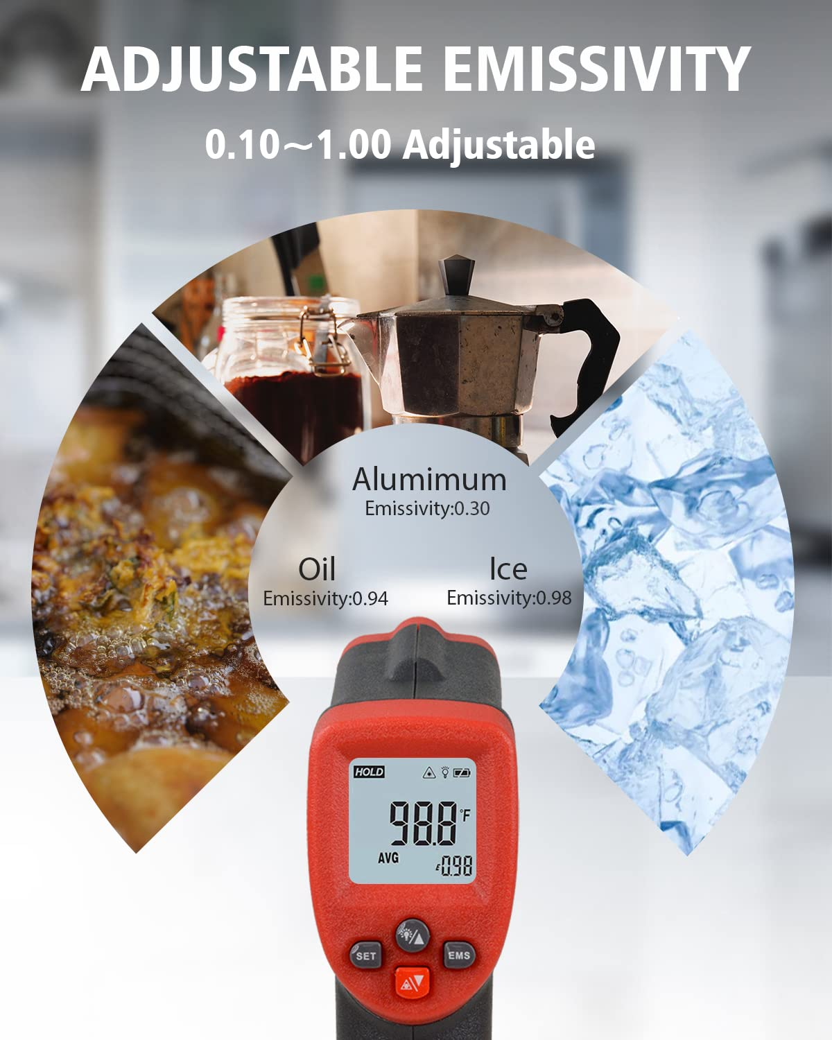 Wintact Infrared Thermometer﹣58℉~788℉ (-50℃~420℃) Non-Contact Digital Surface Laser Temperature Gun, Adjustable Emissivity for Kitchen Fridge Freezer Cooking Food Meat (Not for Human)