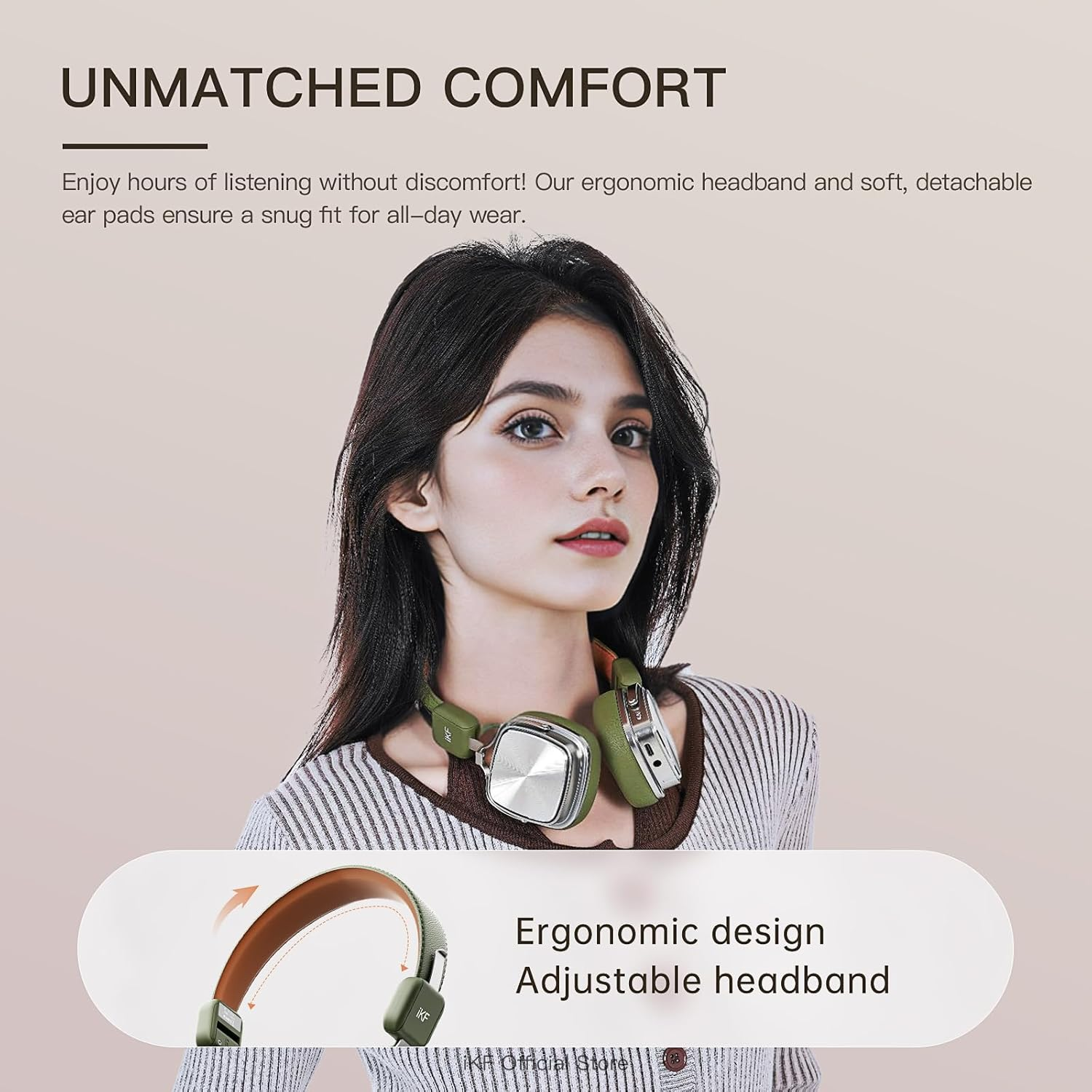 Ikf R2 Pro Active Noise Cancelling on Ear Retro Headphones, Foldable Bluetooth Wireless Headset with Built-In Microphone, 75H Playtime, Hifi Audio, Wired Connection, Comfortable and Vintage Design image number 4