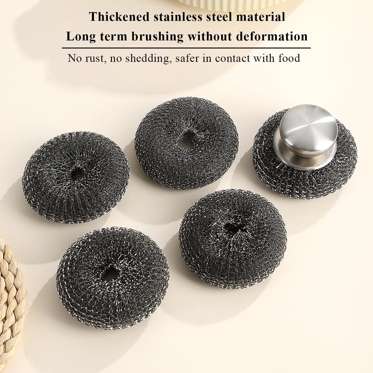 Kyraton Stainless Steel Scourers with Handle to Protect Your Hand Set of 5, Big Metal Wire Wool 4 X 4In Confortable to Hold and Durable and Strong image number 5