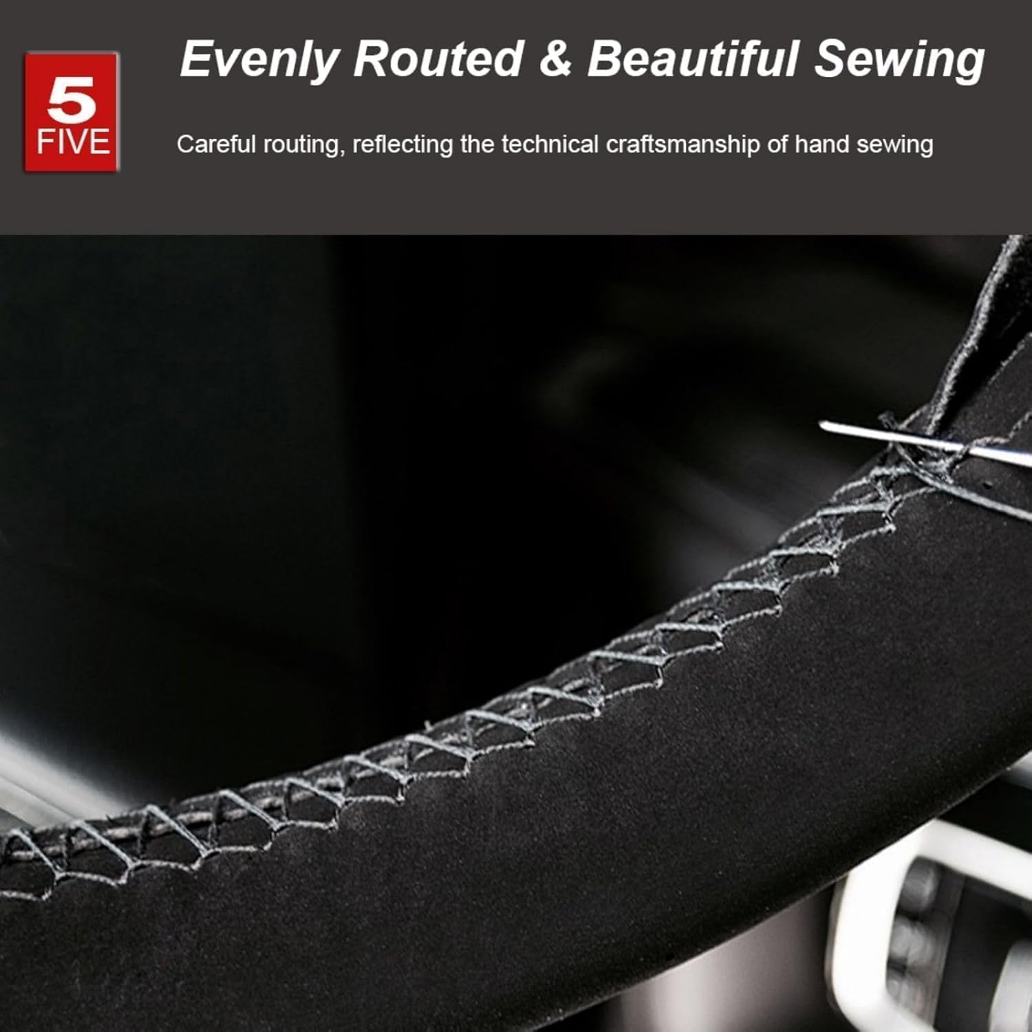 AUTOXBERT 38Cm/15 Suede Leather Non-Slip Steering Wheel Cover DIY Hand Sewing Cowhide Leather Skidproof Car Protector with Needle Thread image number 4