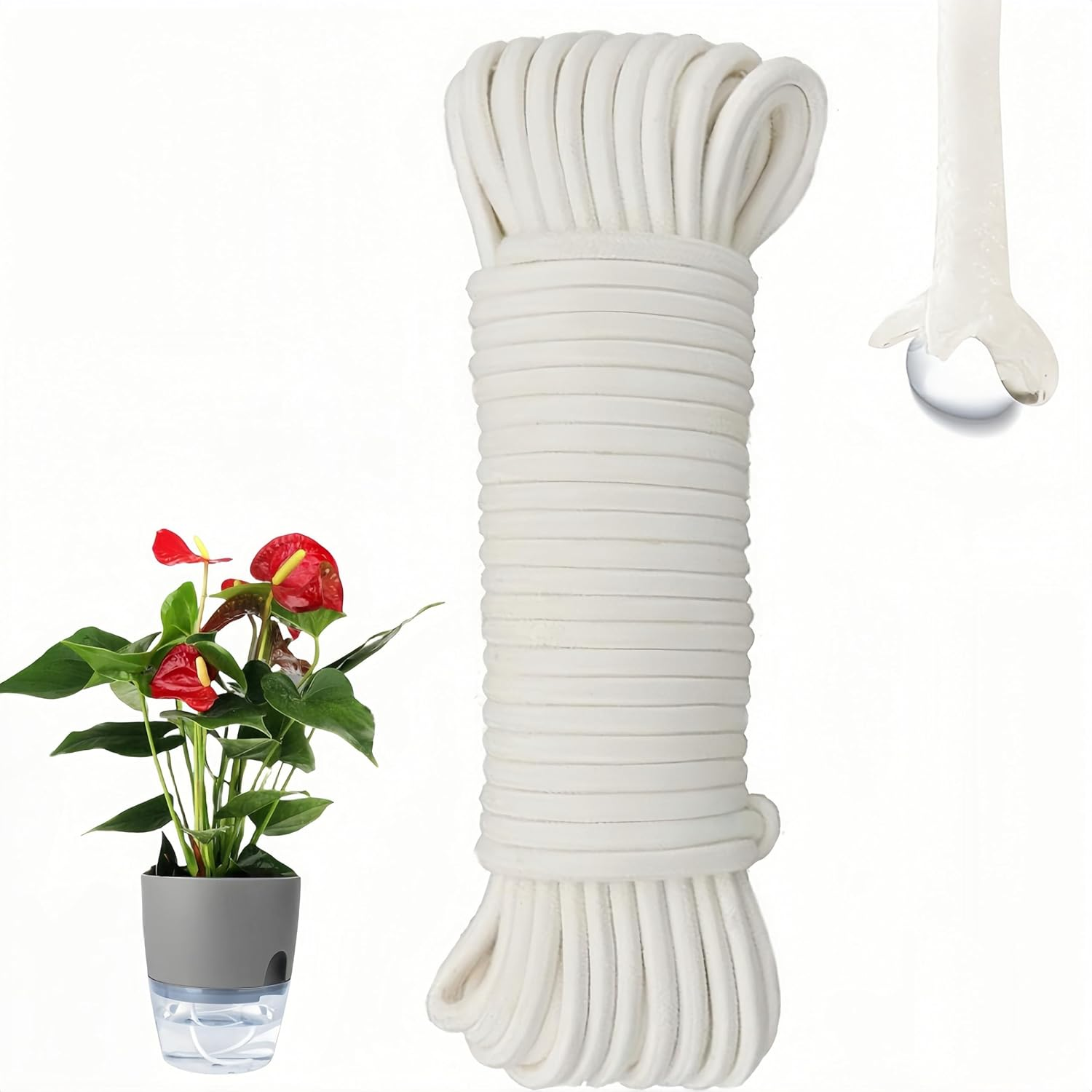 4Mm Self Watering Wick Cord for Vacation, 10M Potted Waterer Rope, DIY Automatic Watering Device, System Potted Plant Sitter Auto Drip Irrigation Waterer to Water African Violet Cotton String Rope image number 2