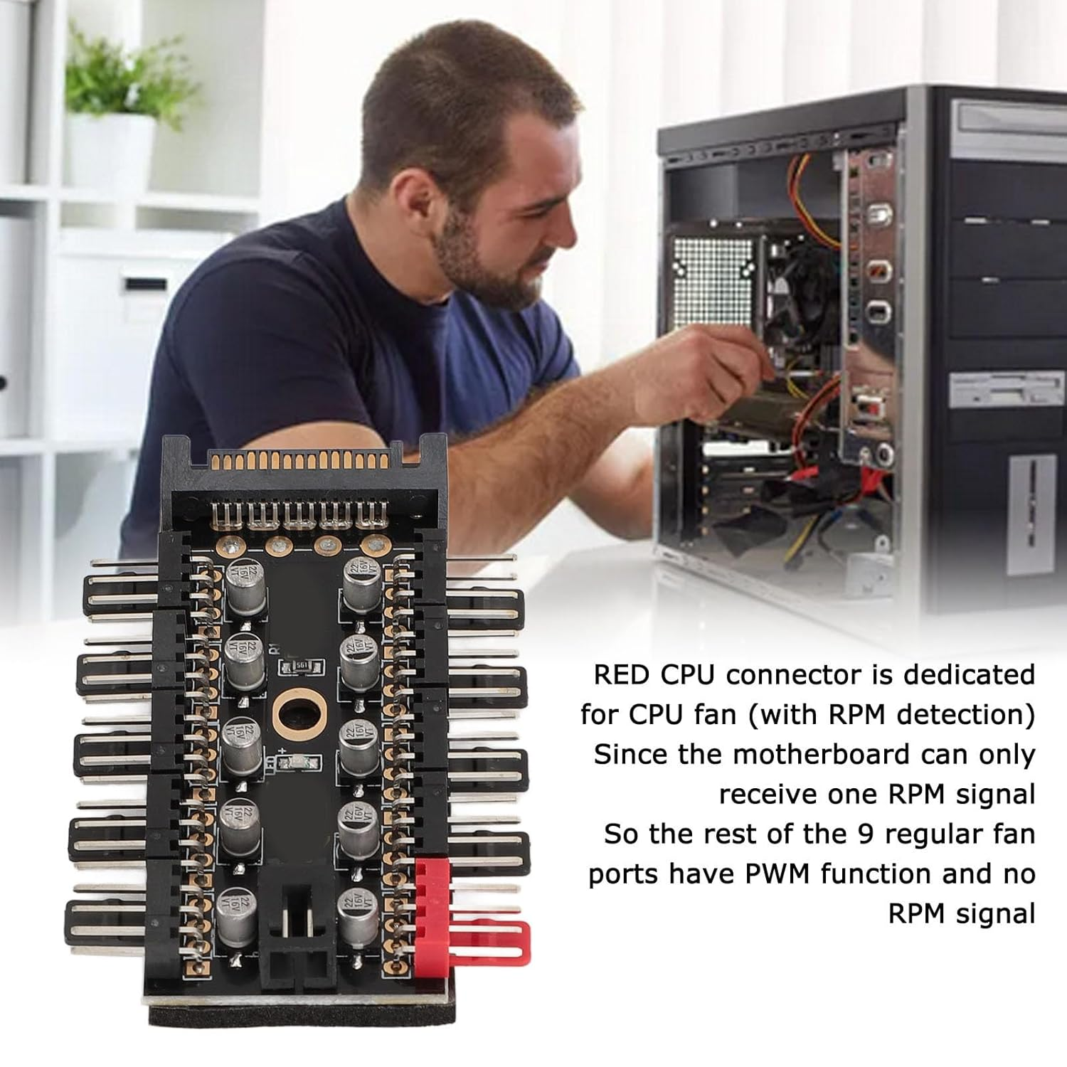 PC Chassis Fan Hub CPU Cooling Hub 10 Port 12V 4 Pin Fan PWM Hub, CPU Cooling Fan Hub for Computer Motherboard (Serial ATA Power) image number 5
