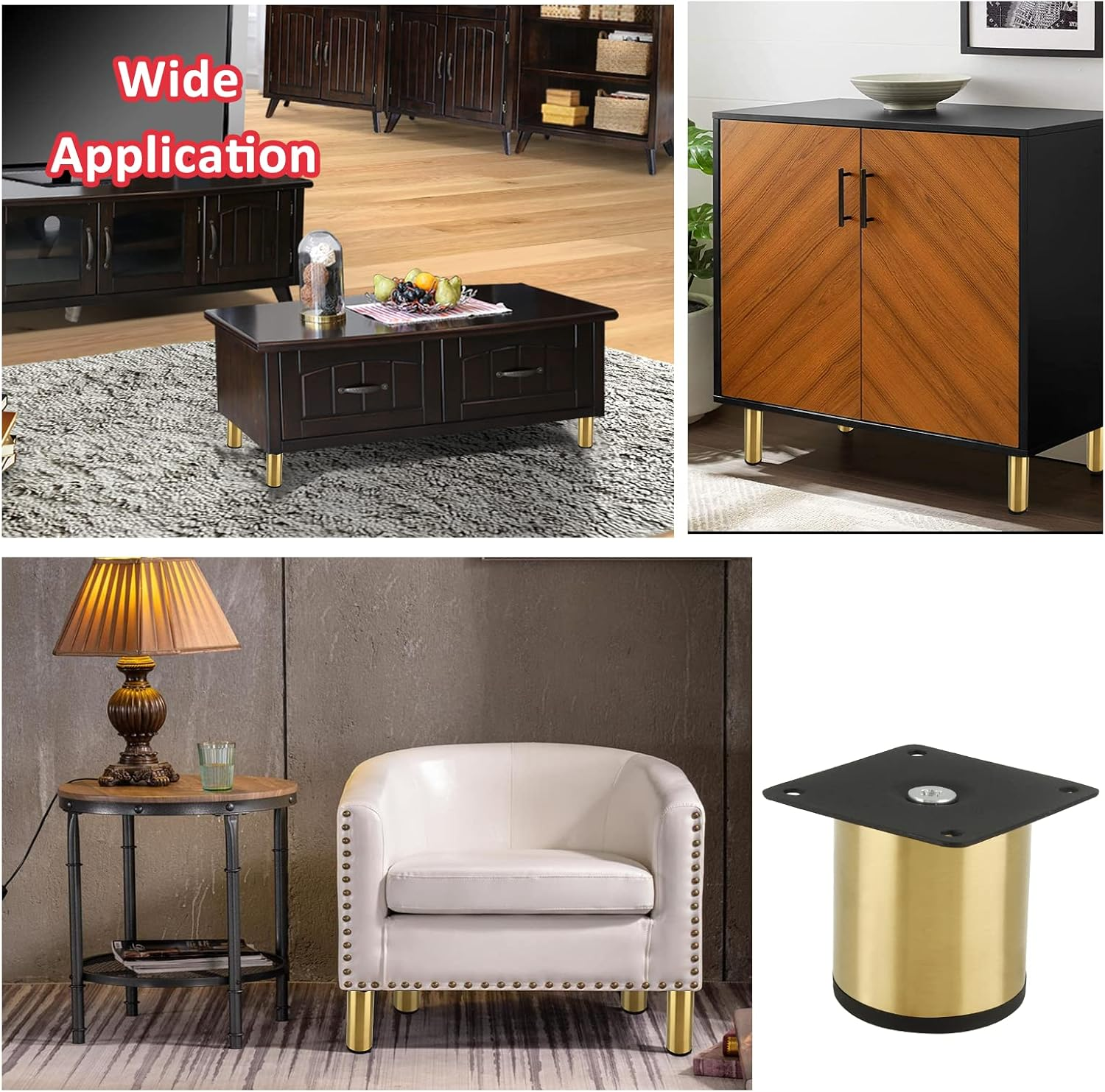 Kyuionty Set of 4 Stainless Steel Furniture Legs 3 Inch / 80 Mm, Gold Cabinet Legs round Kitchen Feet, Metal Replacement Legs for Cabinet Sofa Couch Shelves Table image number 1