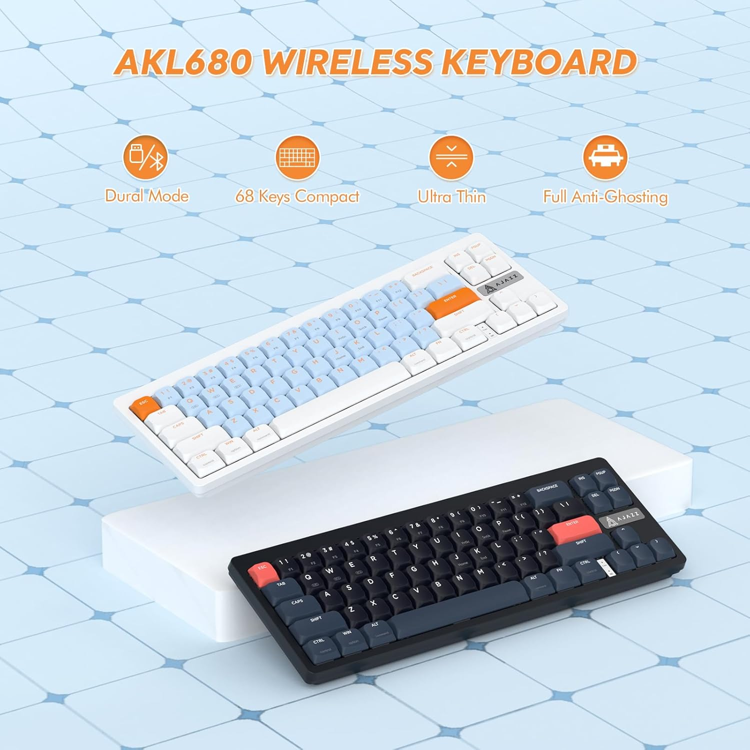 AJAZZ AKL680 Mechanical Keyboard, 68% Low Profile Wireless Keyboard, Ultra-Thin Color Matching Gaming Keyboard, Dual Mode BT5.0 and 2.4G, Anti-Ghosting for PC Laptop Mac image number 6