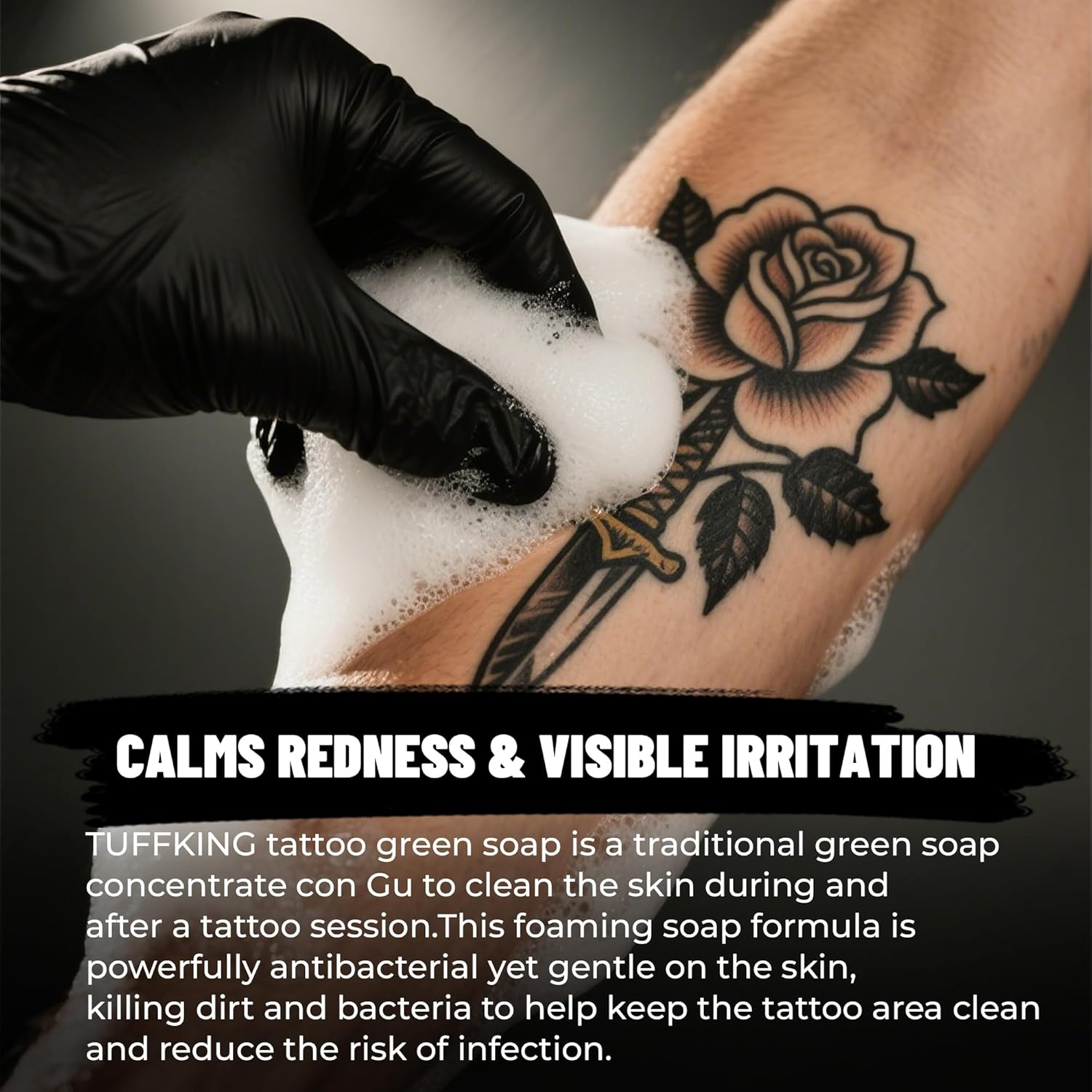 Tuffking Green Tattoo Soap 4OZ with Foaming Bottle 120Ml,Tattoos Green Soap,Tattoo Supplies for during Tattooing Clean Skin Equipment