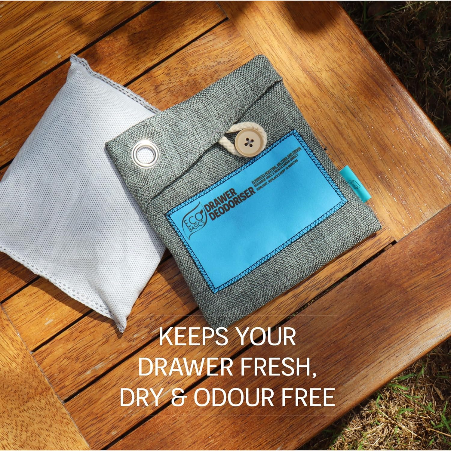 Eco Basics Drawer Deodoriser &ndash; Natural Bamboo Charcoal, Moisture & Odor Absorber, Reusable up to 1 Year, Eco-Friendly Freshness for Drawers, Cabinets, & Small Spaces, 16X14Cm image number 5