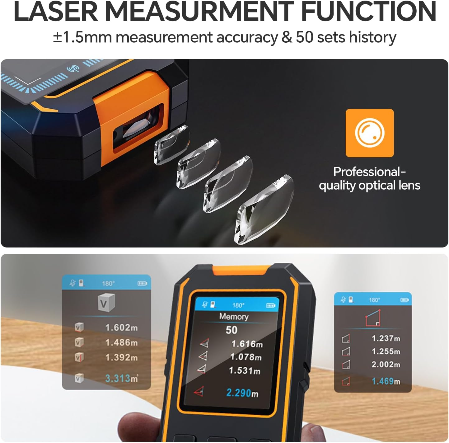 SHGMEET Stud Finder Wall Scanner - with Laser Distance Meter & Digital Level, 5 in 1 Rechargeable Multifunctional Stud Detector with Upgraded Sensor, HD LCD Display and Voice image number 3