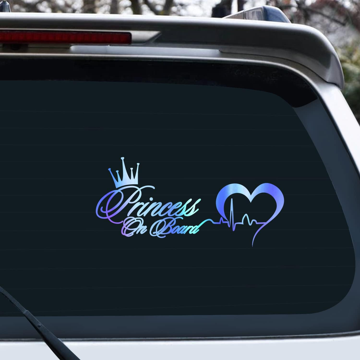 Princess on Board Sticker for Cars - Baby Girl Safety Sign, Heartbeat Decal for Car Window and Bumper (Colorful)