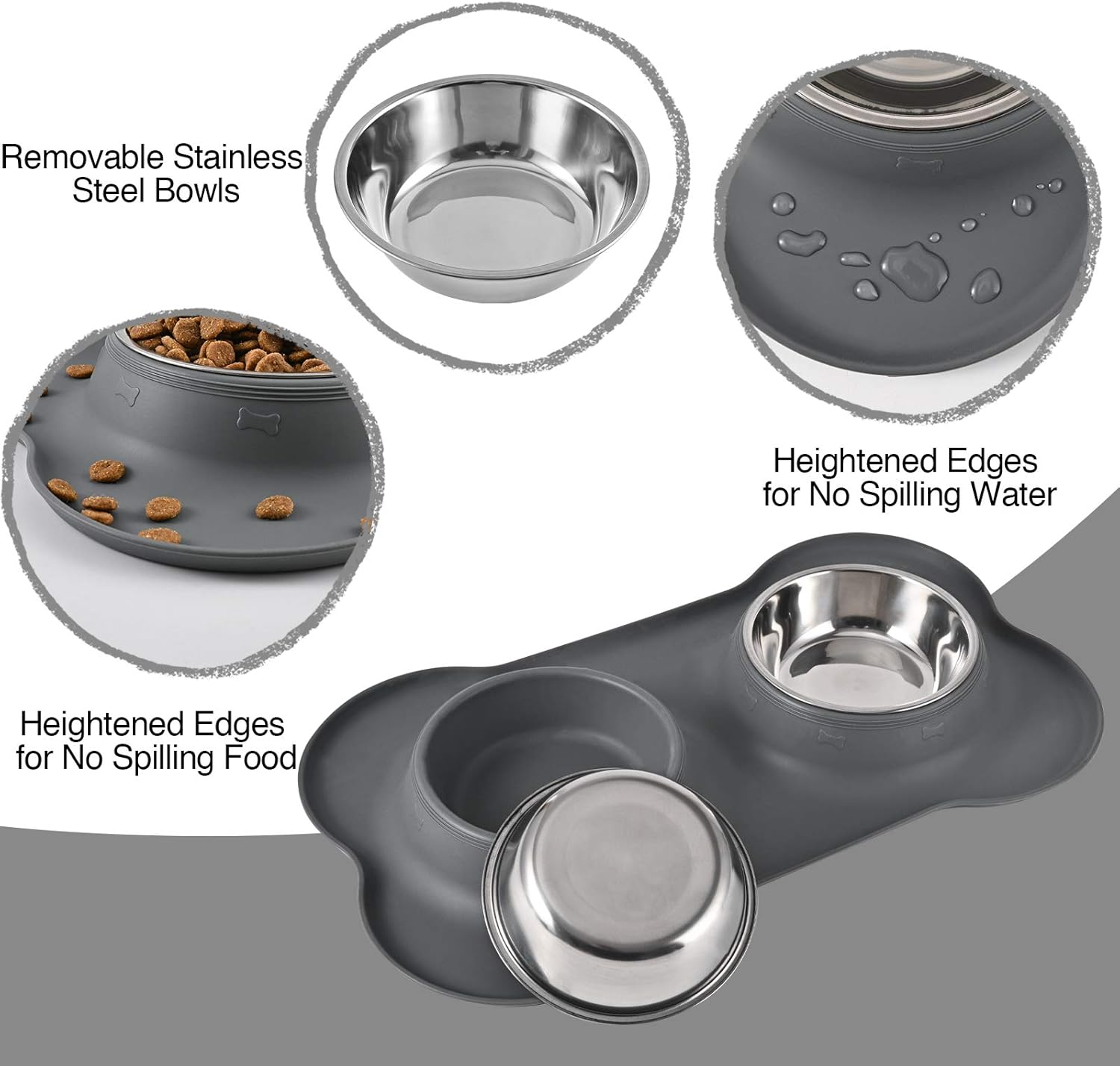 Juqiboom Dog Bowls 2 Stainless Steel Bowl for Pet Water and Food Feeder with Non Spill Skid Resistant Silicone Mat for Pets Puppy Small Medium Cats Dogs image number 5