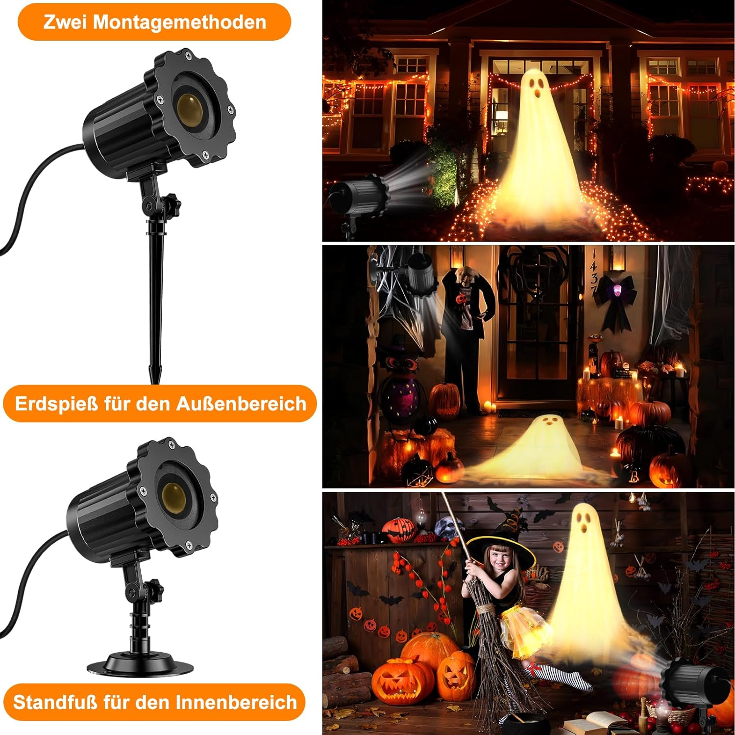 Halloween Decoration Outdoor Indoor 3D Dynamic Halloween Projector Waterproof LED Projection Lamp with Ghosts for Wall Cemetery Window Garden Yard Party Decoration Projector Light Outdoor image number 3