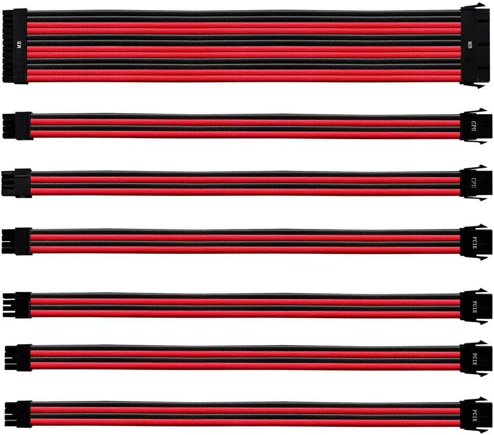 Cooler Master PVC PSU Extension Cable Kit -16AWG with 3-Layer PVC Sleeving, ATX Compatible with Universal Connectors, 30Cm in Length, Supports High-End CPU & GPU System Power Supply Inputs, Red/Black