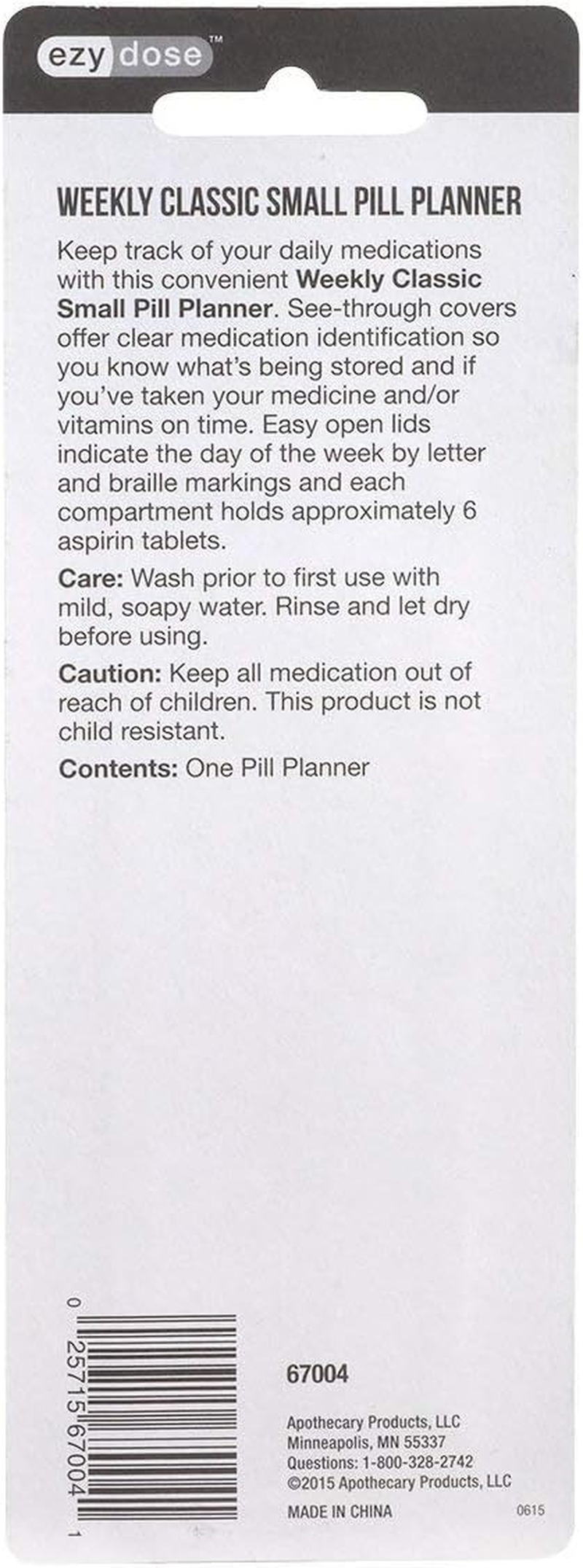 Ezy Dose Weekly (7-Day) Pill Planner and Vitamin Organizer (Small) | Great for Travel | Assorted Colors