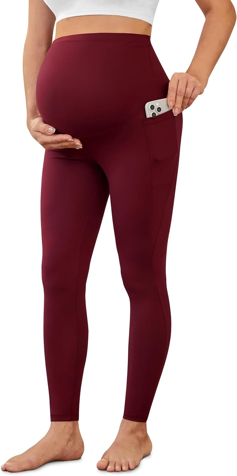 VALANDY Creamlush Maternity Leggings over Bump with Pockets - Buttery Soft Yoga Workout Pregnant Pants