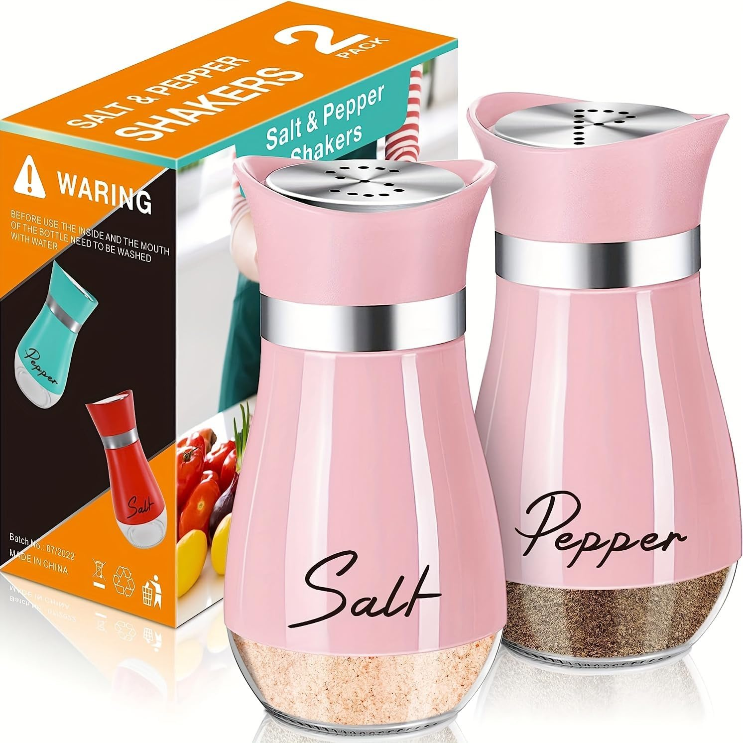 Salt and Pepper Shakers Set,2 PCS Premium Stainless Steel Salt and Pepper Shakers Set