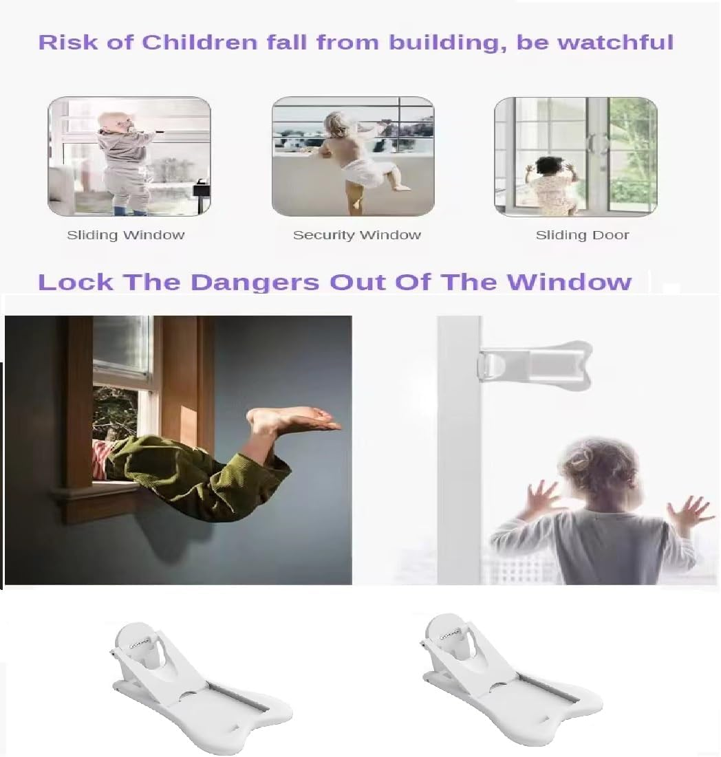 Liyquint 4PCS Sliding Door Lock for Child Safety | Child Proof Locks for Glass Doors, Windows, Closets & Cabinets | Home Security Safety Locks for Sliding Doors & Windows (White) image number 5