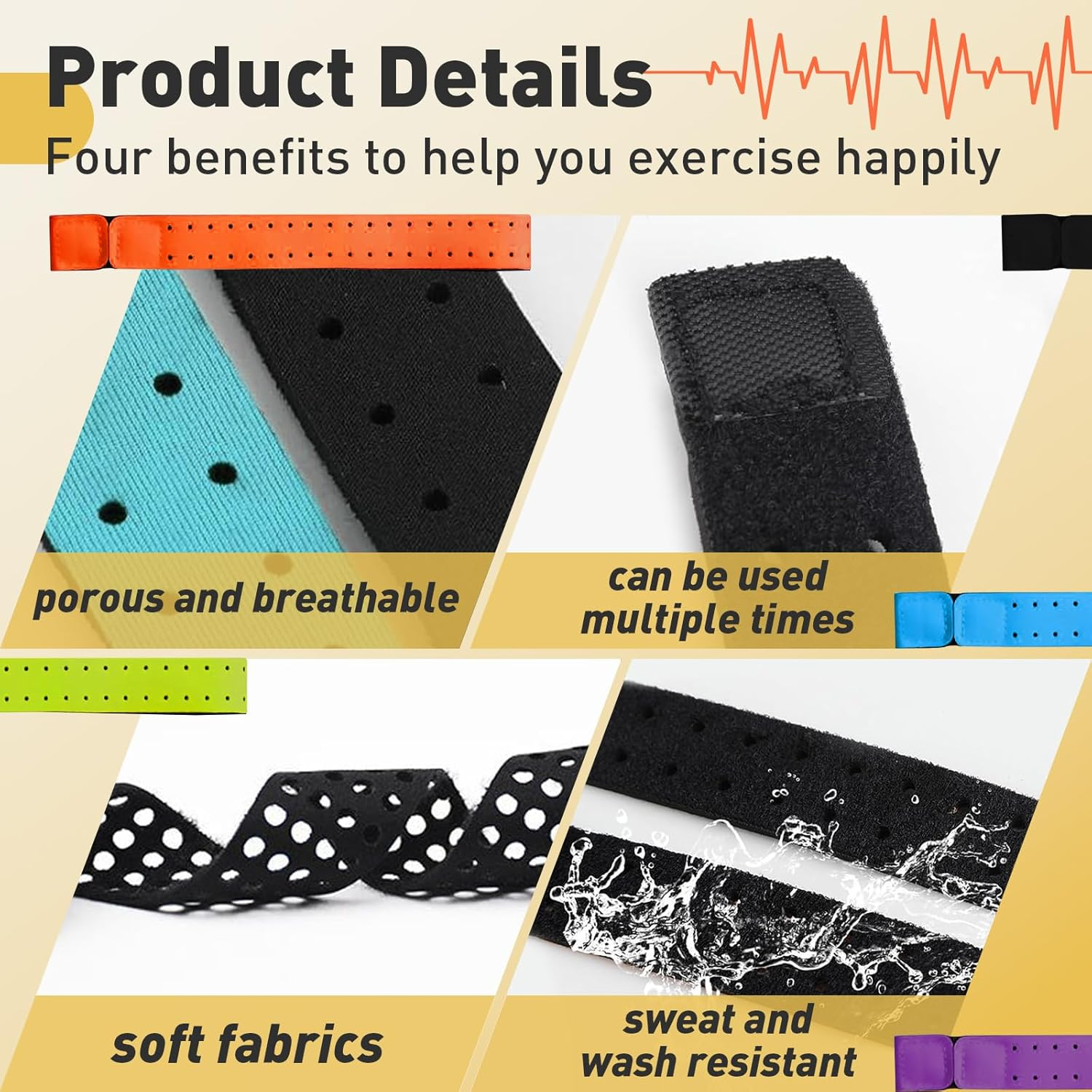 5Pcs Replacement Heart Rate Monitor Bands, 0.8X13.8In 5 Colors Soft Heart Rate Strap Adjustable Armband Strap Heart Rate Monitor Band for OTF Beat Heart Rate Sensor,And for Theory Fitness image number 5