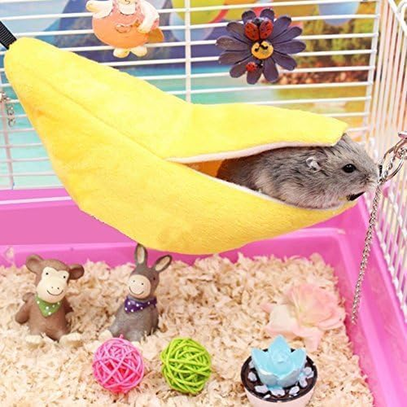 Banana Bed Hammock for Small Animal Warm, Cage for Hamster Small Bird Pet Hanging Swing Bed (Yellow, One Size) image number 5