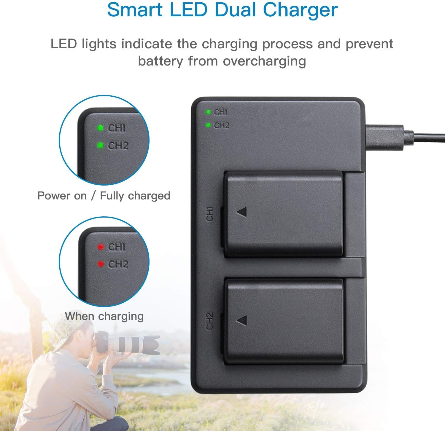 NP-FW50 2 Packs ELASO Replacement Camera Battery Compatible with Sony A6000 Battery A6500 A6300 A6400 A7 A7II A7RII A7SII A7S A7S2 A7R A7R2 A55 A5100 RX10 Accessories, Black - 1 X Battery Only image number 6