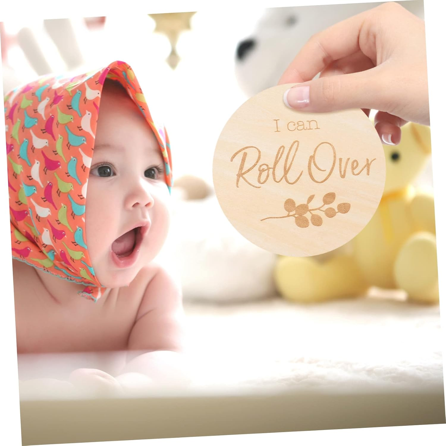 UPKOCH 12Pcs Wooden Milestone Cards for Newborn Growth Journey Milestone Discs for Monthly Photo Props Memory Keepsakes for Documenting First Year image number 2