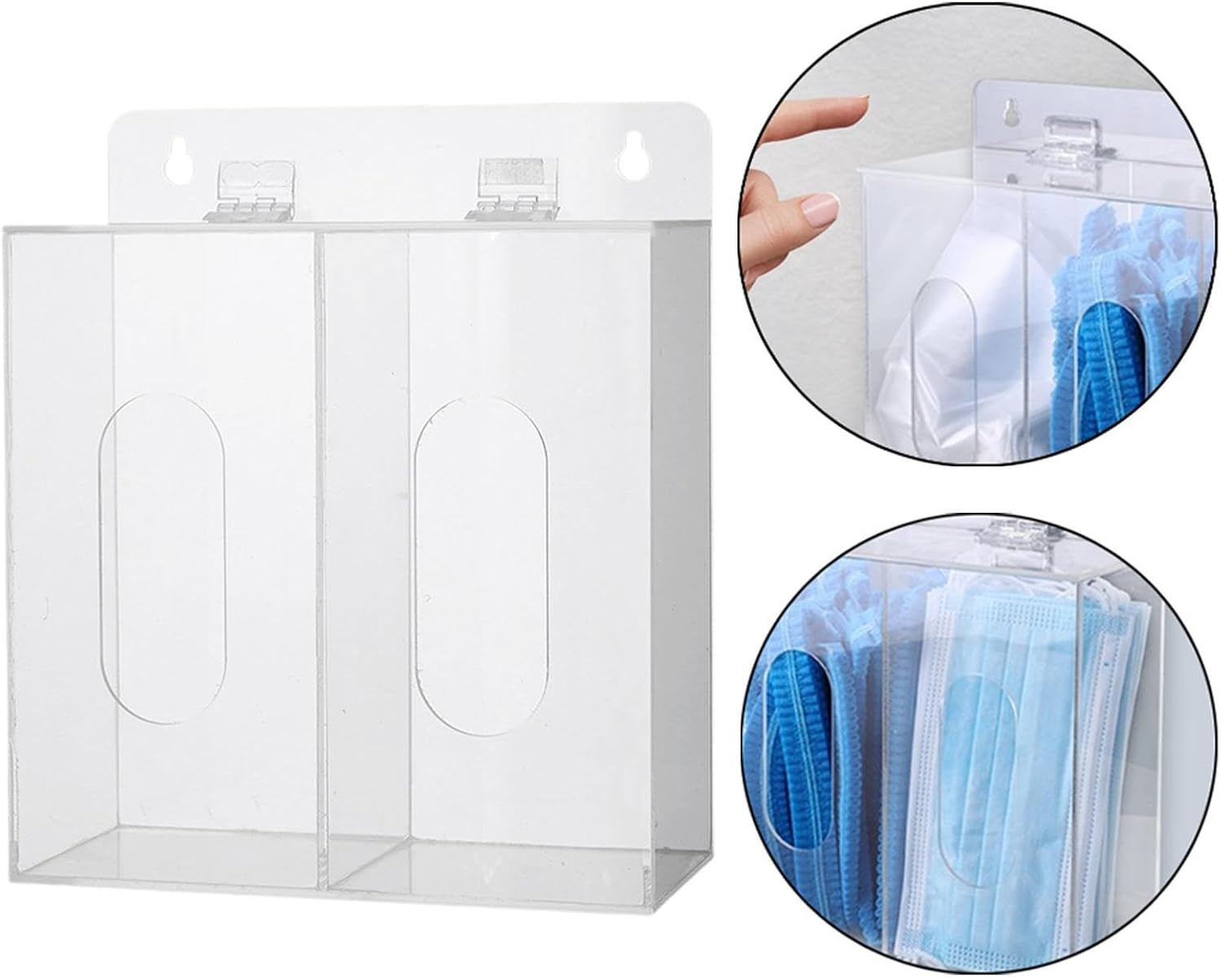 Acrylic Gloves Dispenser Holder Clear Storage Container with Lid Wall Mount Box for Shoe Cover Beard Covers Gloves Lab, 2 Grids image number 4