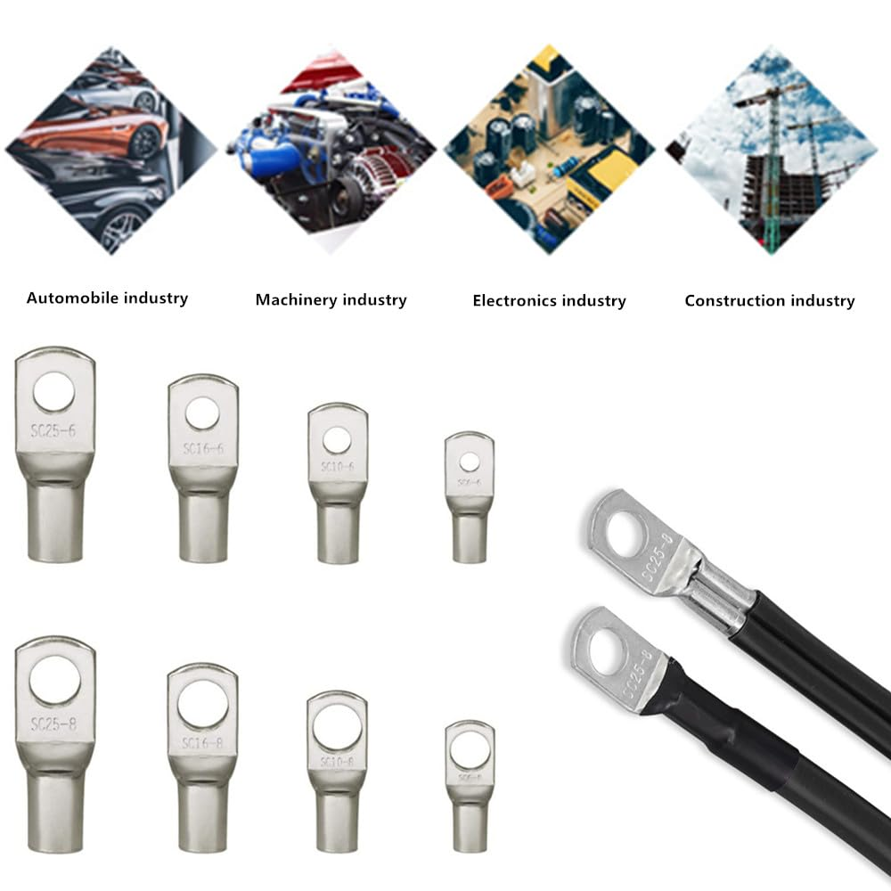 Cuicanfla 220PCS Tinned Battery Copper Cable Lugs Crimp Terminals Kits Wire Connector Set, Copper Wire Lugs Battery Terminal Connectors, for Car Auto Machine Electrical Wire Crimping image number 1