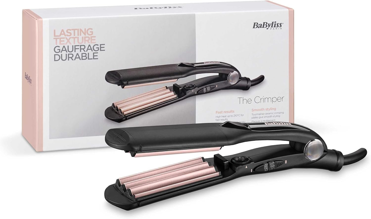 Babyliss the Crimper 2165CE Crepe Iron with 10 Temperature Levels up to 210 &deg;C and Automatic Shut-Off in Pink Black image number 1