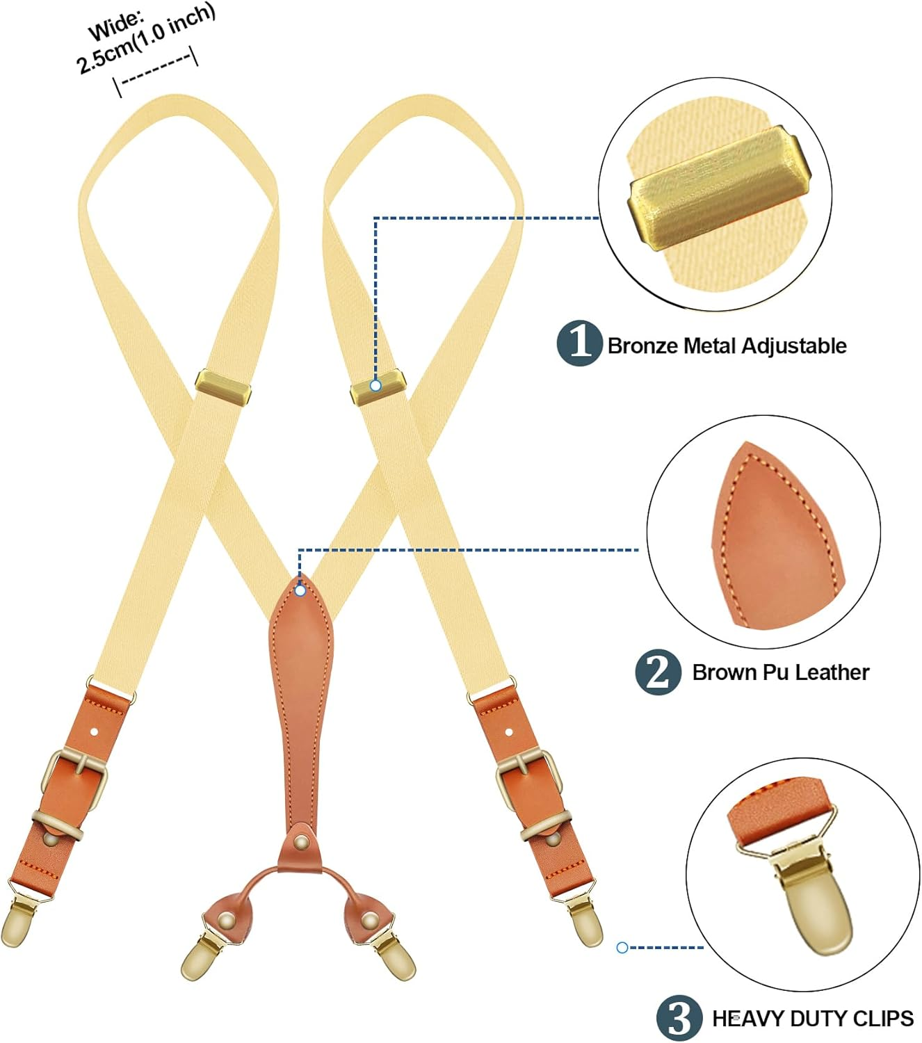 MENDENG Suspenders for Men Solid Color Adjustable Braces X Back Shoulder Straps