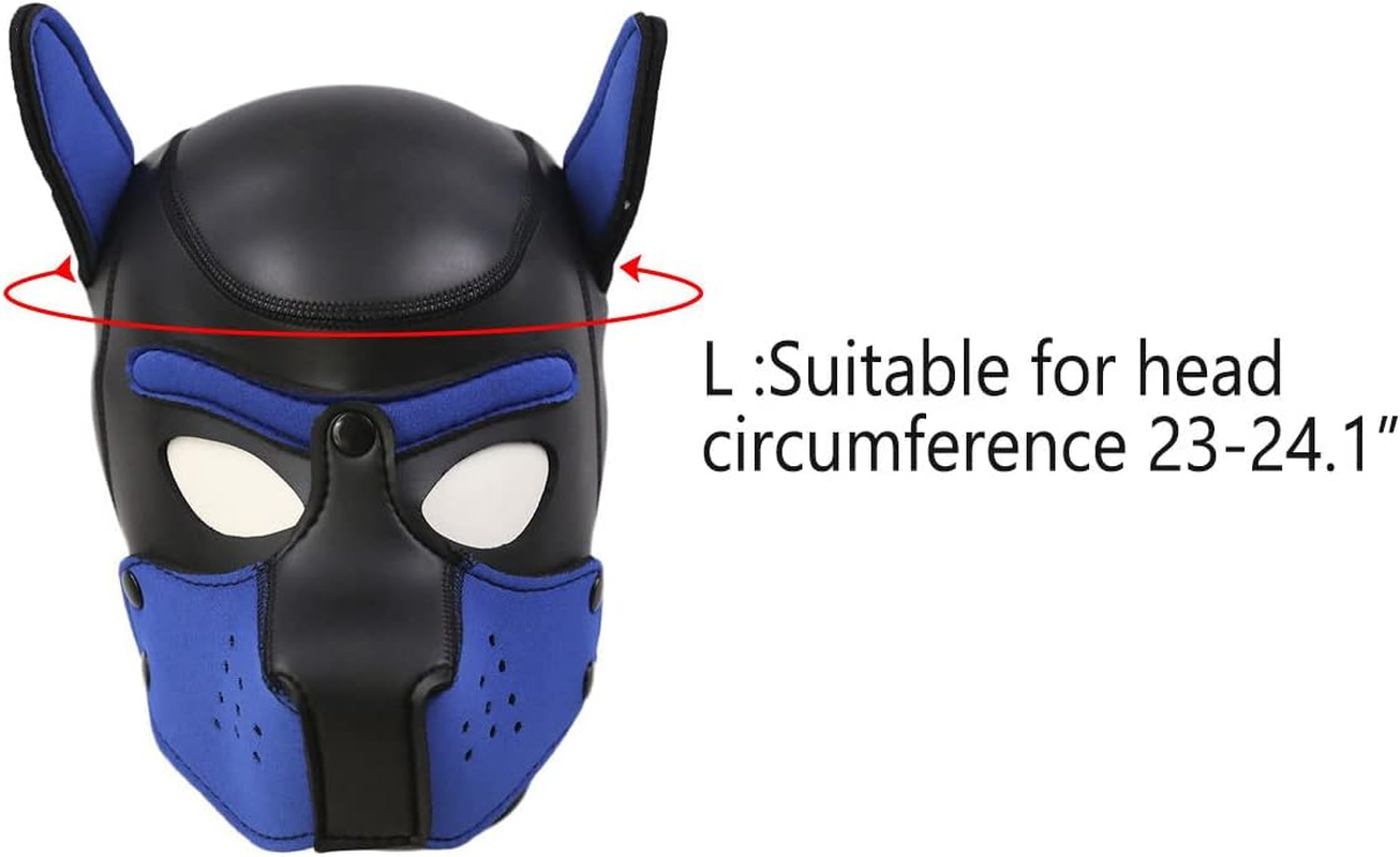 Moleney Adults Neoprene Puppy Hood Mask, Removable Cosplay Dog Full Face Pup Hood Mask image number 1