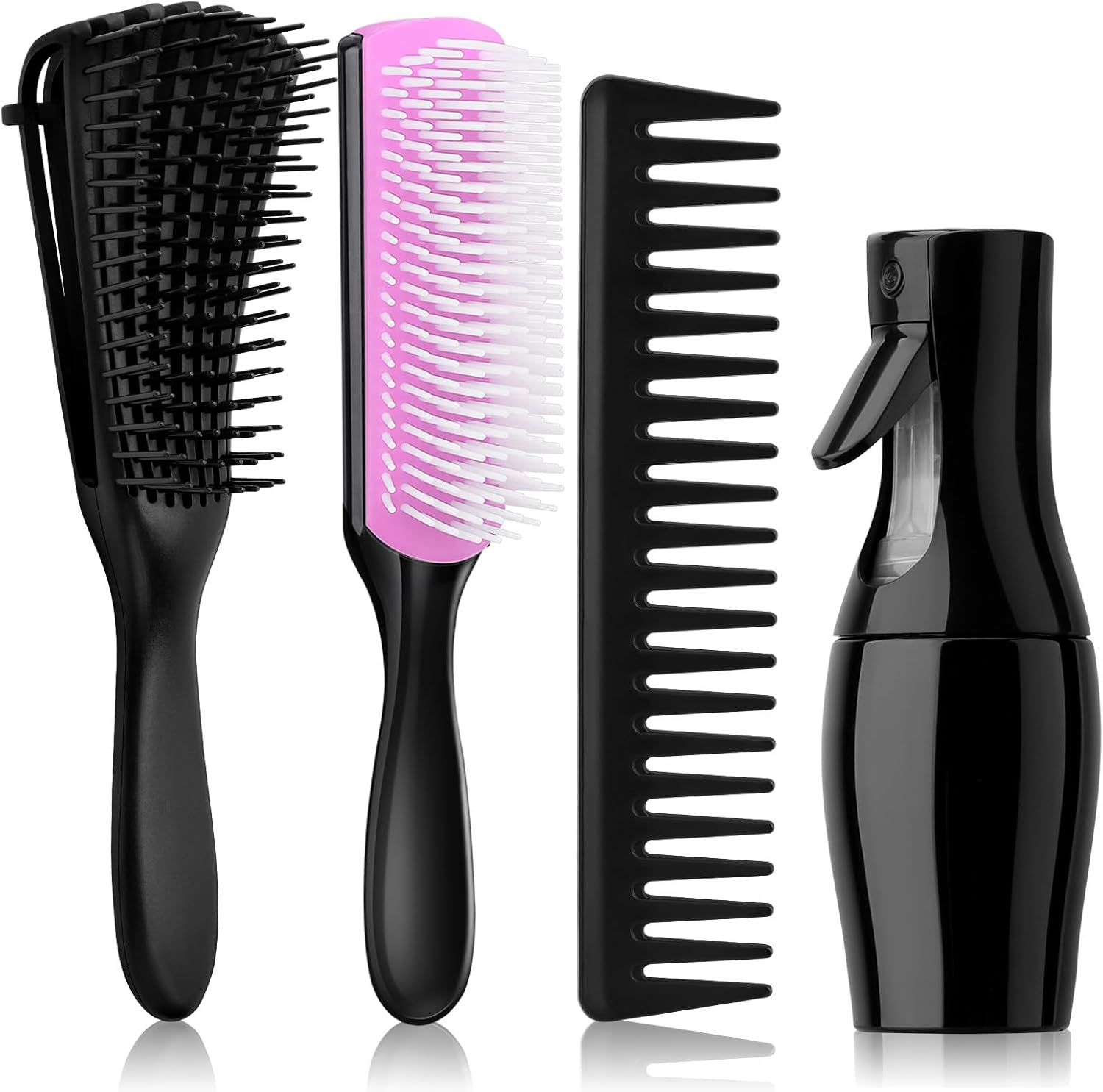 Hommtina 4Pcs Detangling Brush Set Getting Shine and Makes Hair Smooth, Curly Hair Brush for Adult & Kids Wet or Dry Hair (3 PCS, Black+Black)