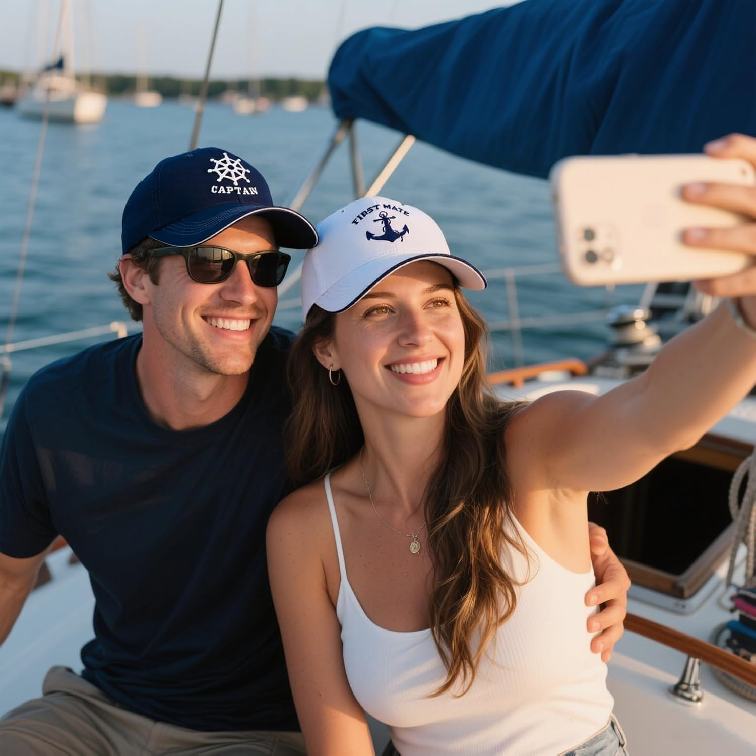 MINYJHZ Captain and First Mate Hat Pack, Boat Owner, Embroidered Adjustable Nautical Marine Sailor Baseball Caps image number 3