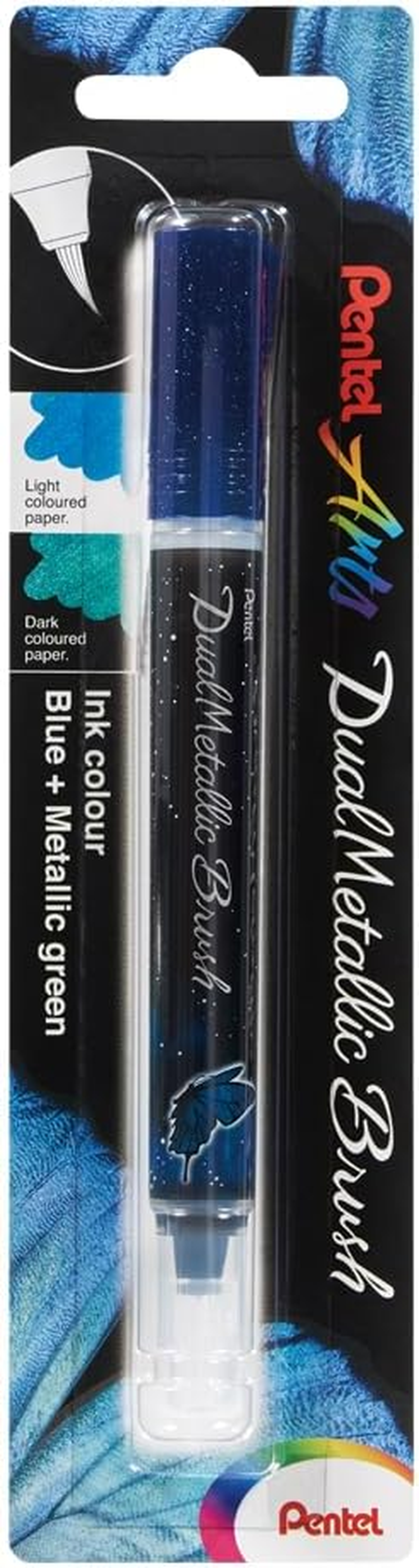 Pentel Arts Dual Metallic Brush Pen Hangsell Blue + Metallic Green, Pack of One (XGFH-DC) - Blue image number 2