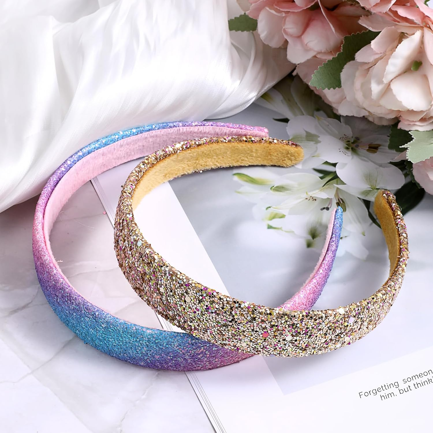 Rainbow Headbands 2 Pack Girls Sweet Hairband Glitter Rainbow Headband Cute Sparkly Bling Headbands Wide Thick Head Bands Hair Accessories Fashion Head Bands (2 Styles Tie Dye) image number 3