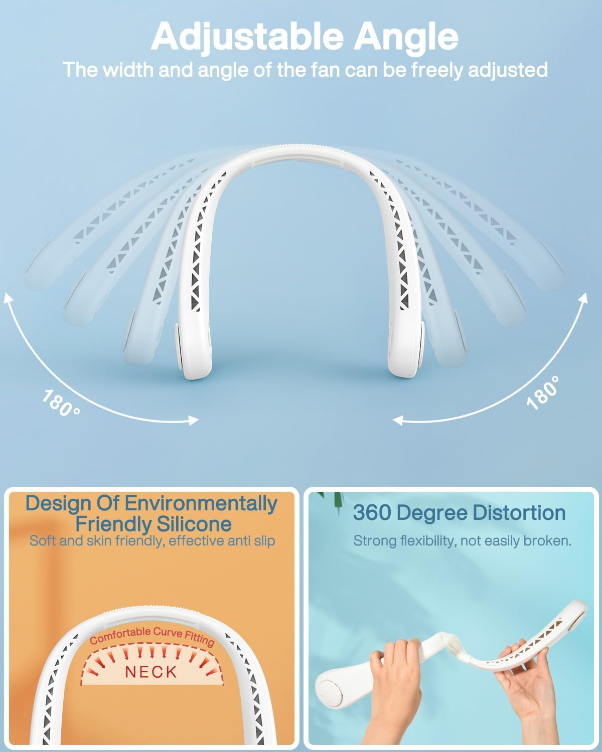 Cnkeeo Portable Neck Fan, 4000Mah Hands-Free USB Fan, Battery Operated Cool Personal Fan, 3 Speeds Headphone Design Wearable Rechargeable Mini Fan for Hot Summer Travelling, Office image number 1