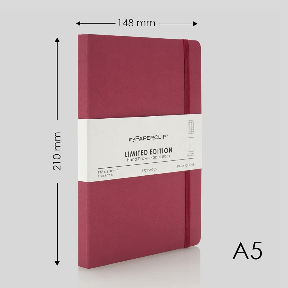 Mypaperclip Limited Edition A5 Checks/Squared Notebook | 190 Pages, 100 GSM, Soft Cover | Flat Lay Design | Bookmark, Elastic Closure & Back Pocket | Office Use, School, Journaling Diary (Raspberry) - Amethyst image number 2