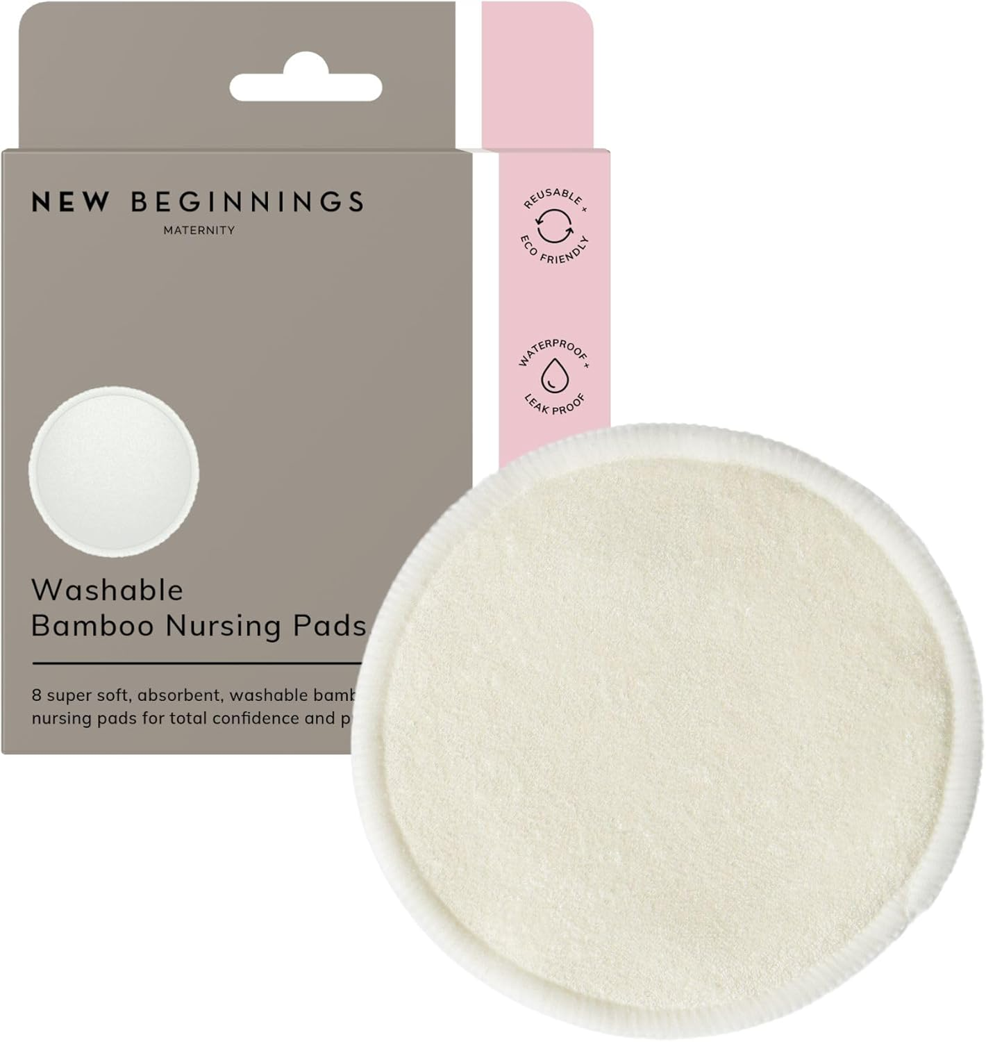 New Beginnings Washable Bamboo Nursing Breast Pads, Super-Soft & Leak-Proof, 8 Pack image number 2