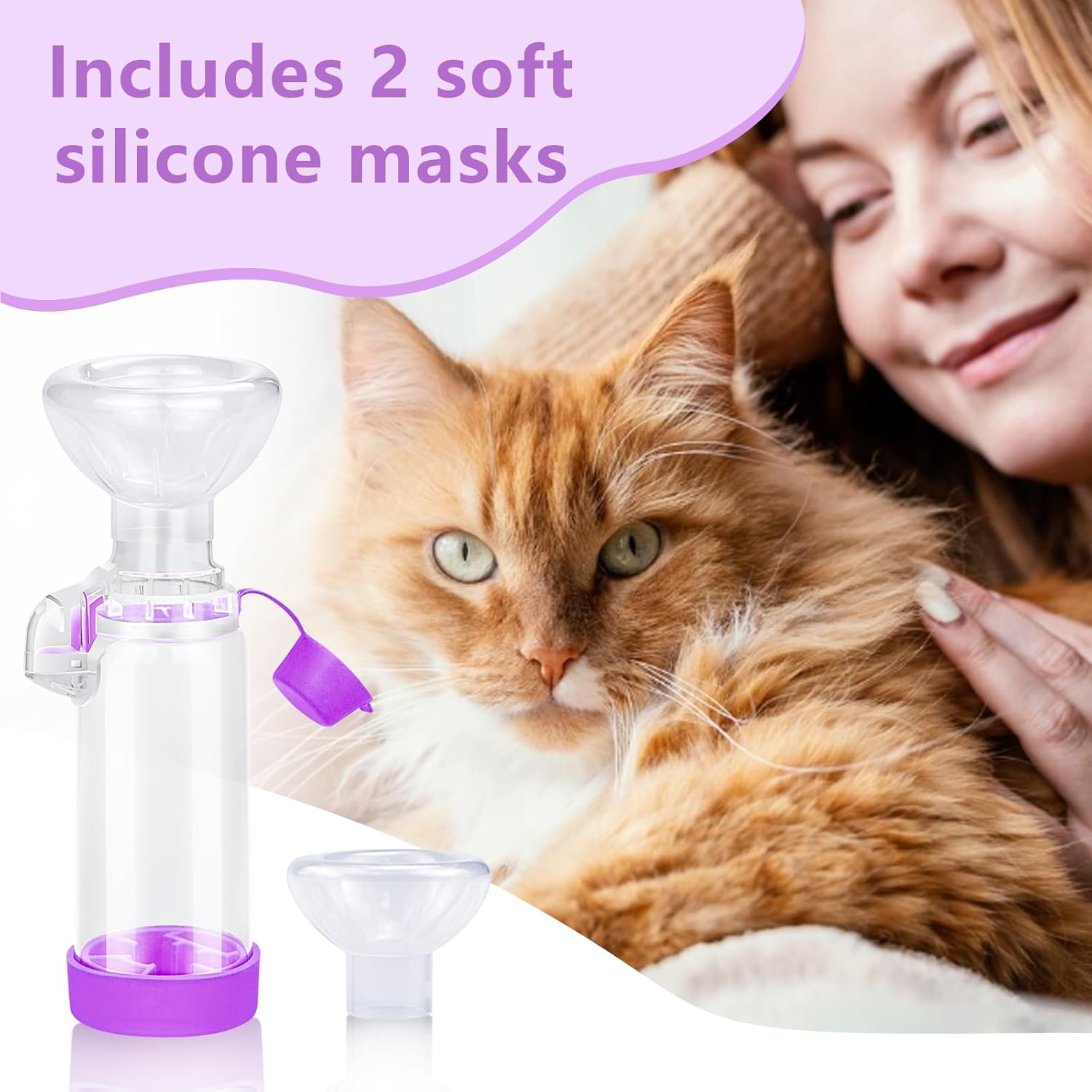 Xunboo Cat Inhaler Spacer with 2 Mask Sizes for Pets Cat and Dog Handheld Inhaler Spacer for MDI | Helps Cat with Breathing & Delivering Medication Fits image number 1