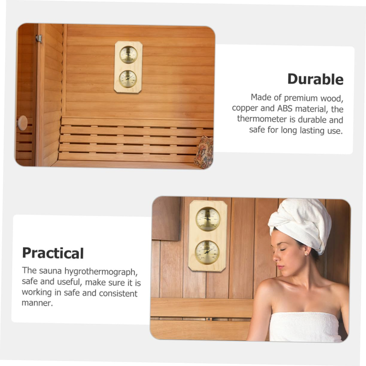 Wooden Sauna Hygrometer Thermometer Wall-Mounted Temperature Humidity Gauge for Home Sauna High Precision Copper Sensor Abs Case Read image number 1