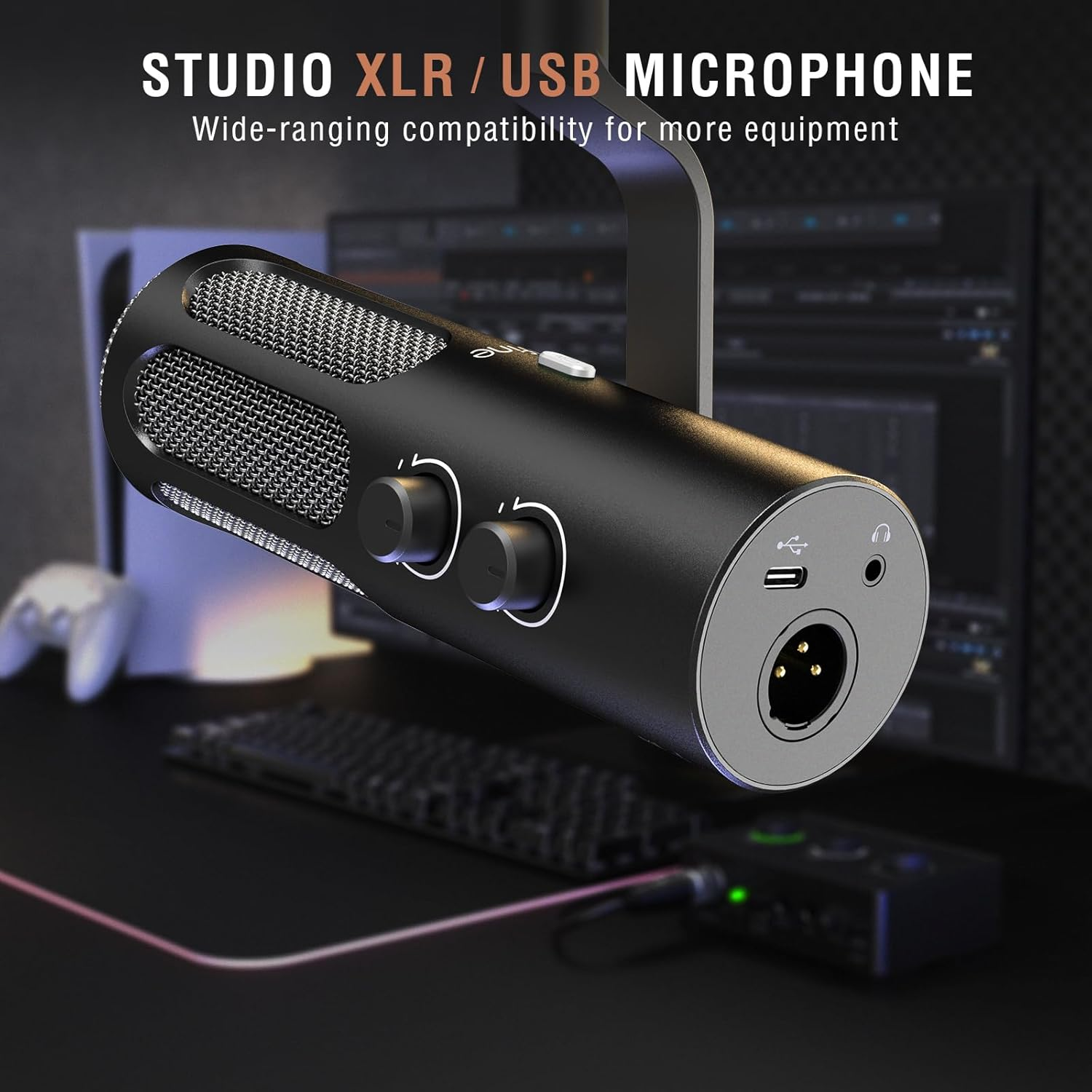 FIFINE XLR/USB Podcast Dynamic Microphone for Streaming, Studio XLR Microphone, PC Streamer Mic All Metal with Mute Button, Headphone Jack, for Vocal Voice over Music Recording-Amplitank Tank3 image number 4