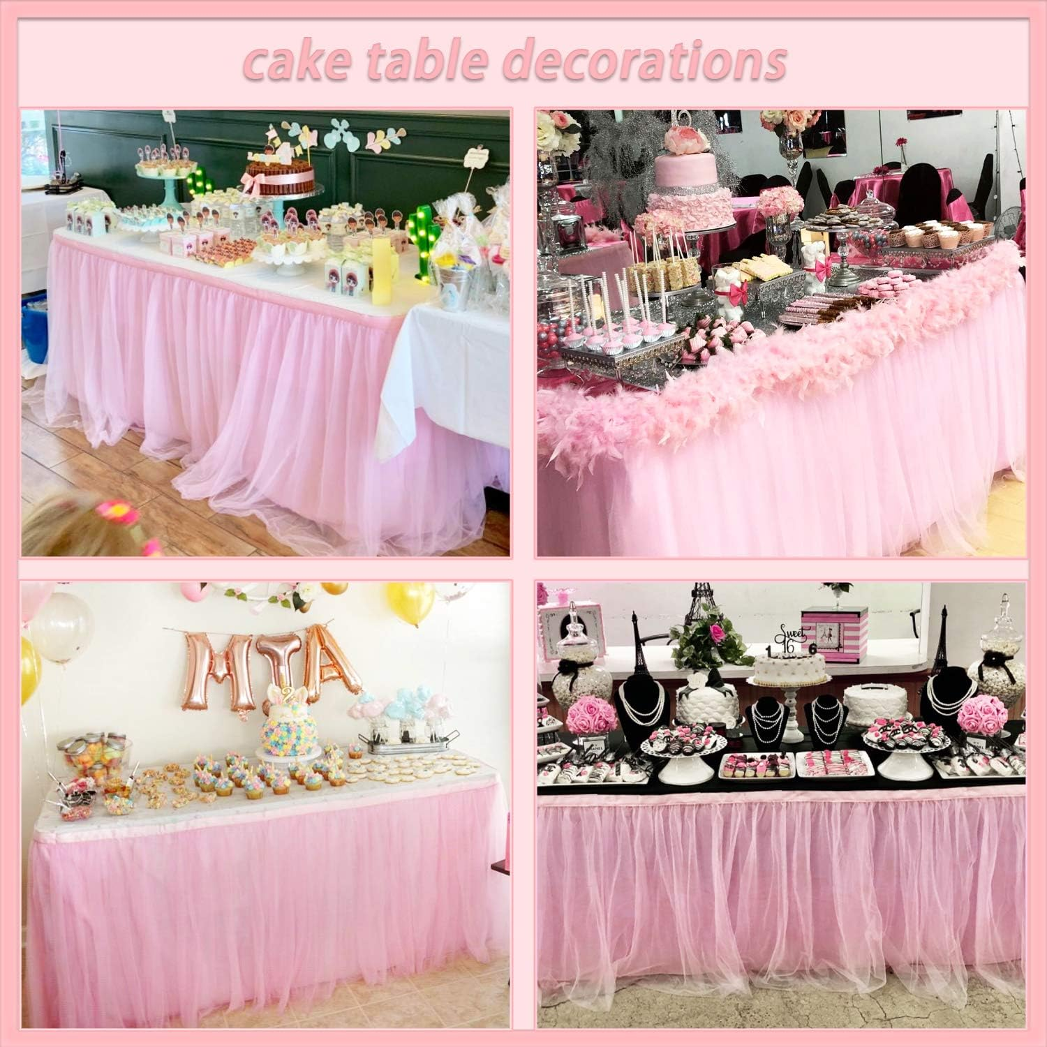 Suppromo 9Ft Pink Tulle Table Skirt for Rectangle Tables or round Tables Tutu Table Cloths for Princess Baby Shower Girl Birthday Party Cake Dessert Decorations(L9(Ft)*H 30In, Pink)