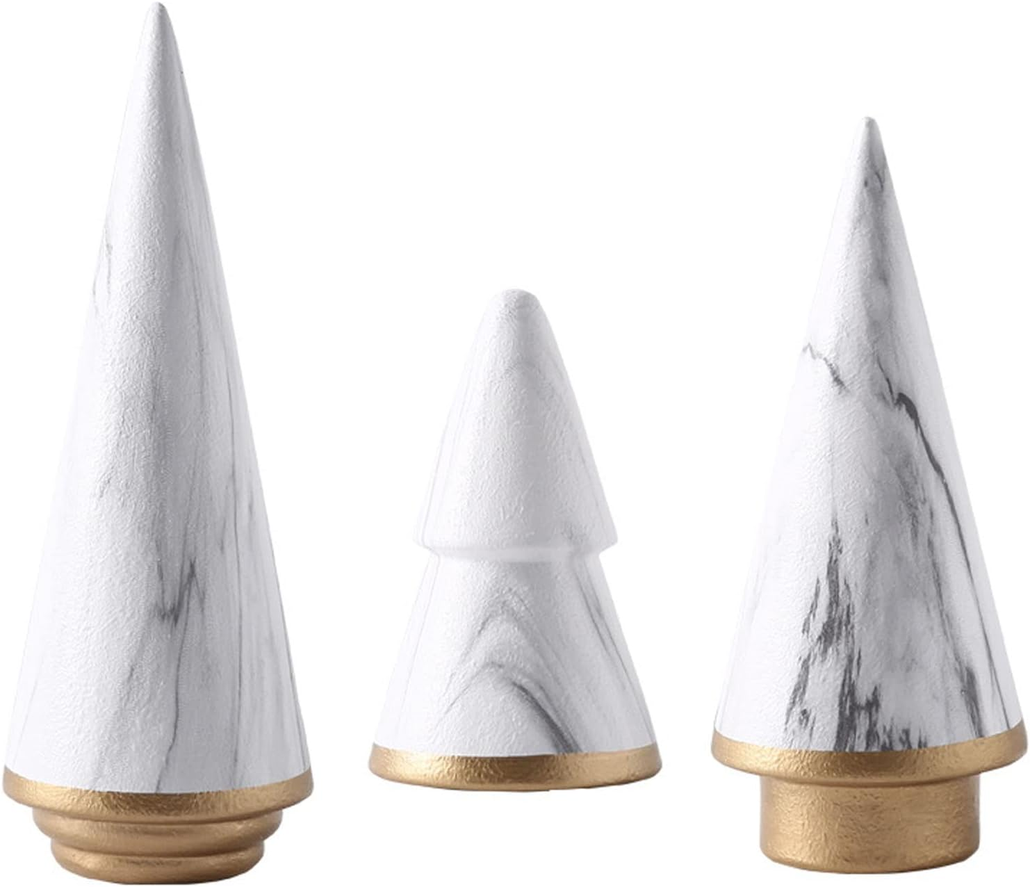 Kiaotime Simple Elegant Ceramic White Gold Christmas Tree Tabletop Counter Centerpiece Mantel Shelf Home Decor Accents Xmas Christmas Tree Decoration Ornament (Complete Set of 3) image number 1