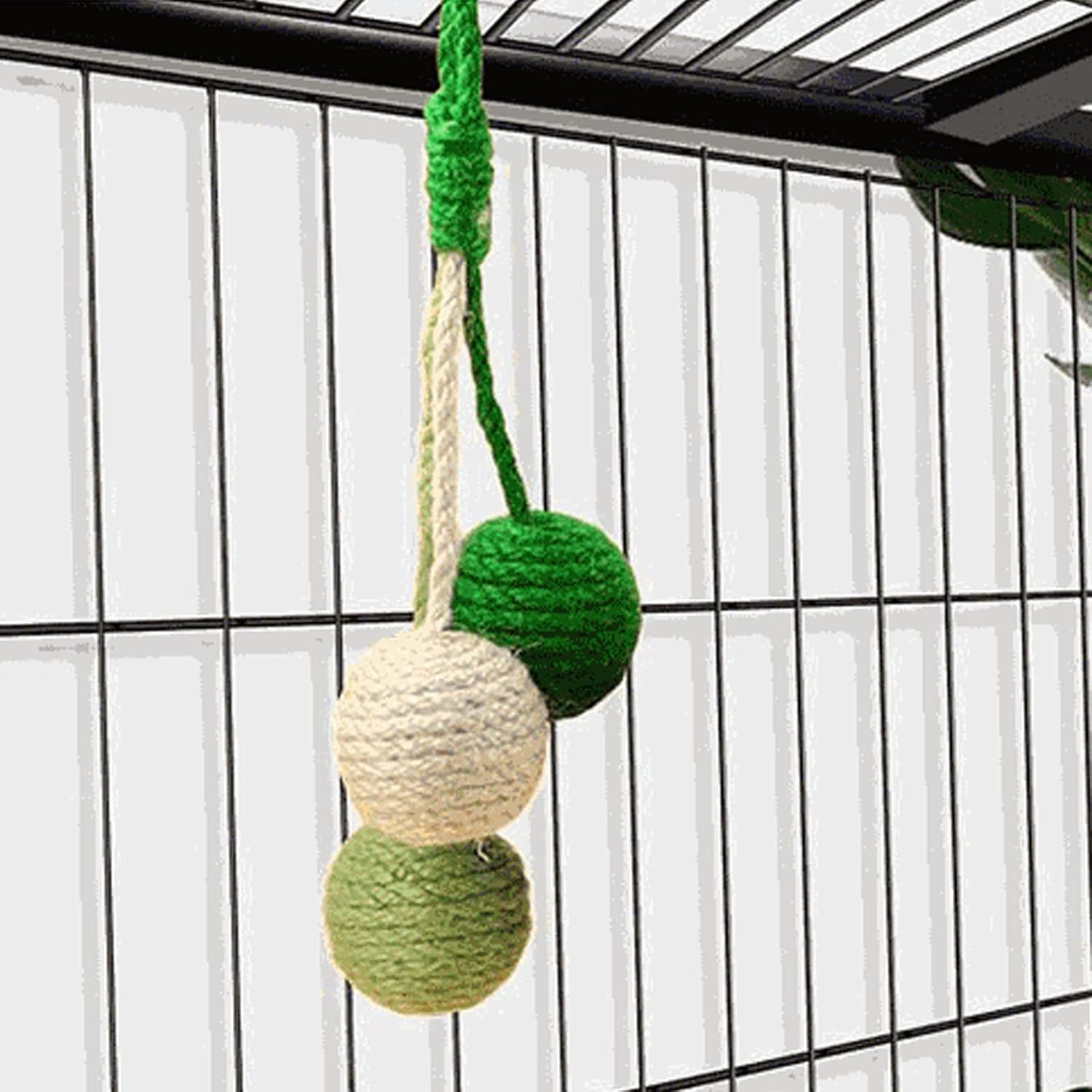 Cat Yarn Balls, Comfortable Grinding Claws Bite Resistant Interactive Chewing Cat Rattle Ball, Perfect Interactive Toy for Cats Kittens (Green, Cyan, White) image number 6