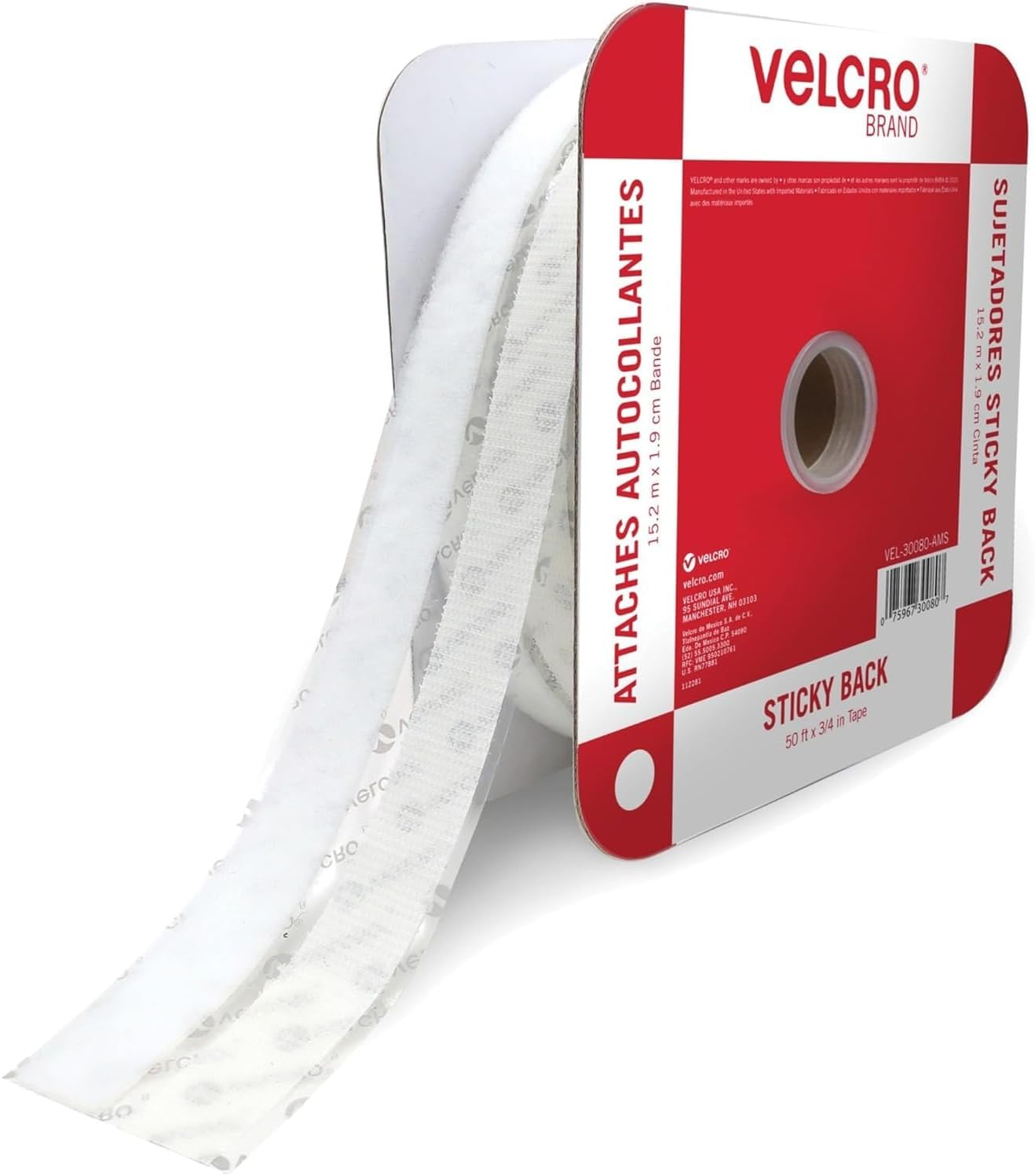 VELCRO Brand - Sticky Back Tape Bulk Roll | 50 Ft X 3/4 in | White | Cut Hook and Loop Adhesive Strips to Length | Create Vertical Storage, save Space, Keep Your Home, Office or Work Site Organized
