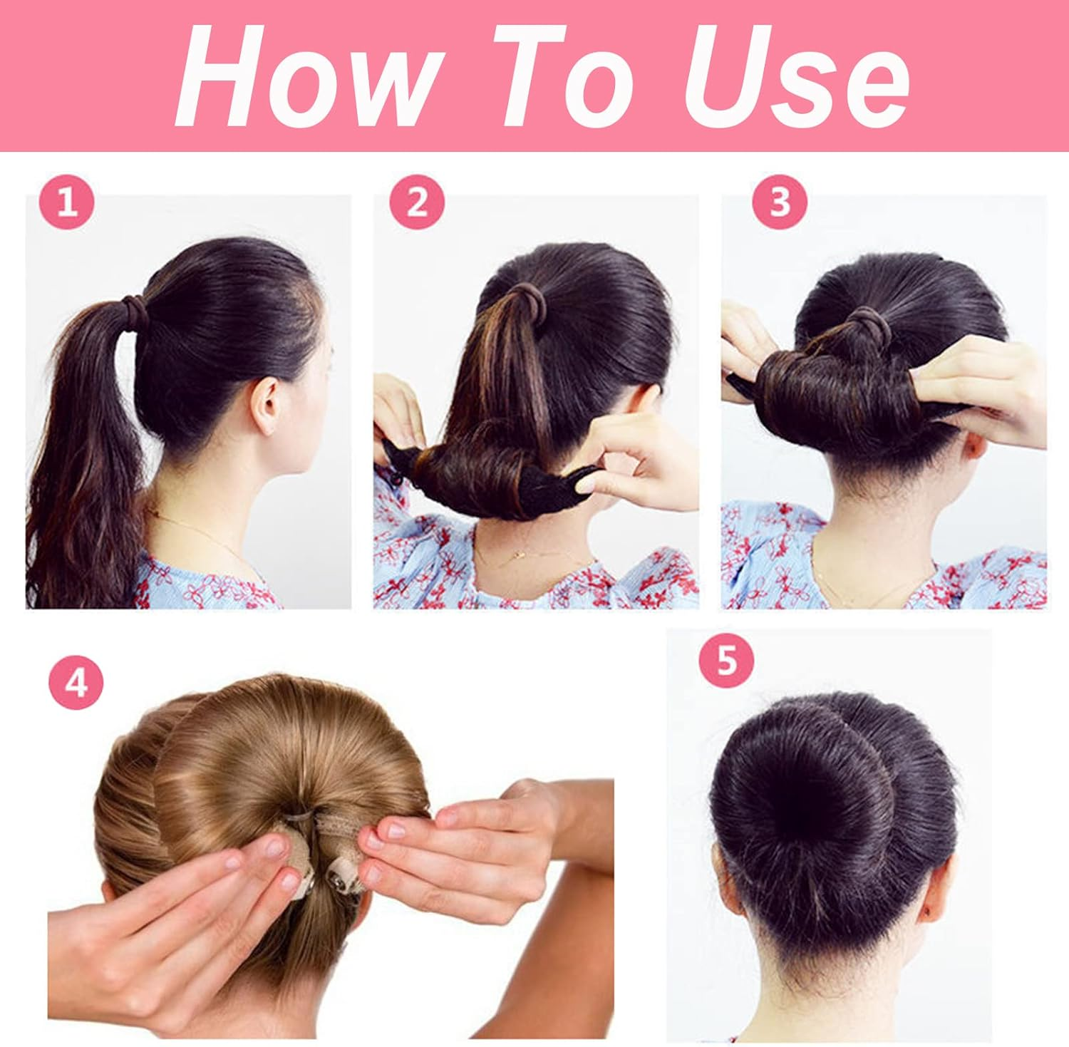 Srup Pack of 4 Bun Cushions, Large Doughnut Hair Bun Maker Set, Updo Accessories, Hair Doughnut Maker Set, Beige Hair Bun Donut, Doughnut Hair Updo Accessories (Black, Brown, Creamy White) image number 4