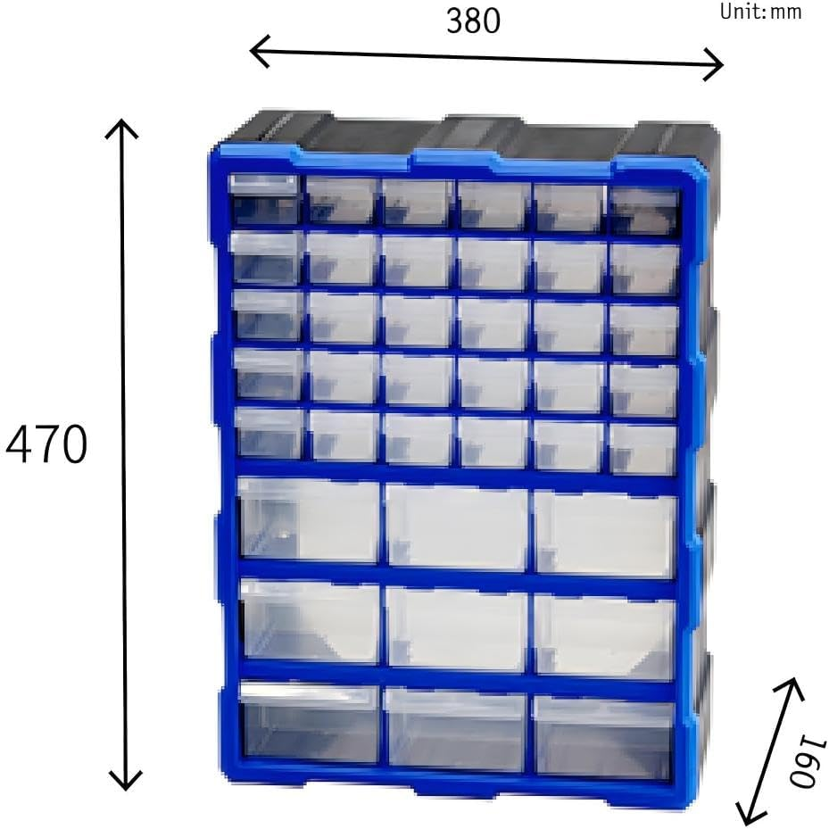 39-Drawer Plastic Storage Cabinet for Sorting Screws, Nuts & Tools &ndash; Wall Mountable Workshop Organiser with Small Parts Drawers, Ideal for Dividing Items in Garage & Craft Room
