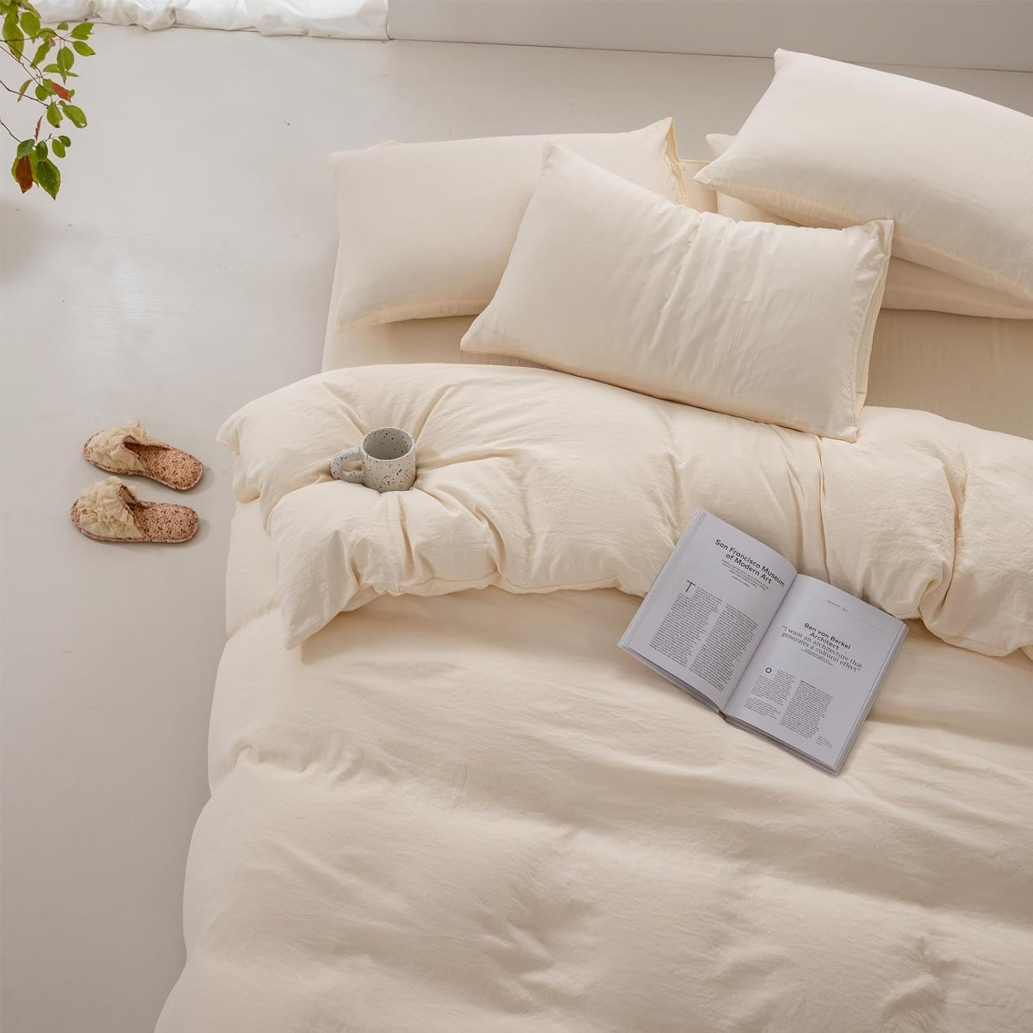 Queen Size Quilt Cover Set 1200TC 100% Washed Microfiber Solid Plain Color Quilt Cover & 2 Pillowcases- Soft and Breathable with Zipper Closure & Corner Ties image number 3