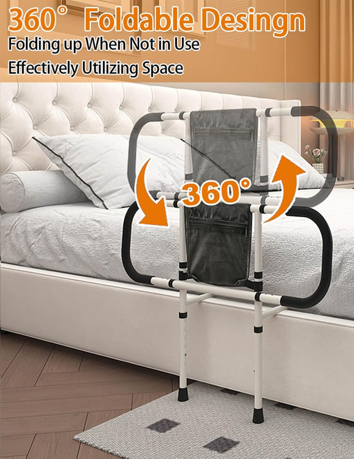 Bed Rails for Elderly Adults Safety, Adjustable Bed Side Rails Handle, Extended Bed Assist Rail for Seniors, Support Bar Bed Guard Rail with Storage Bag Fixing Strap King Queen Full Twin Bed image number 6