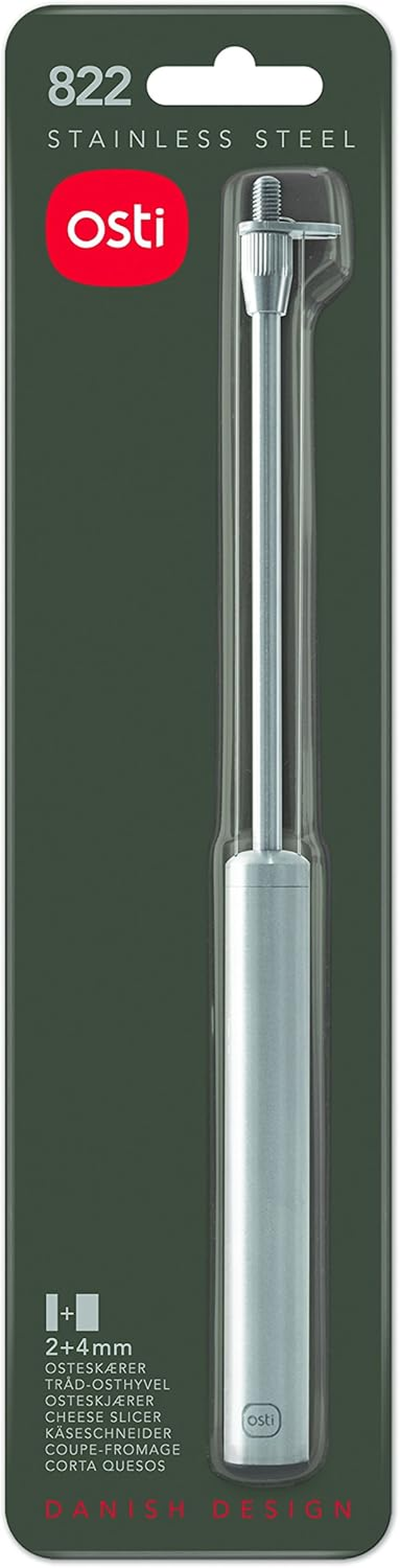 Osti (Steel) OSTI-822-US Cheese Slicer Handheld Double Wire Stainless Steel Cutter for Thin and Thick Slices, Semi-Hard or Semi-Soft Block Cheese Dishwasher Safe Danish Design, One Unit 23.25Cm/9.3In image number 1