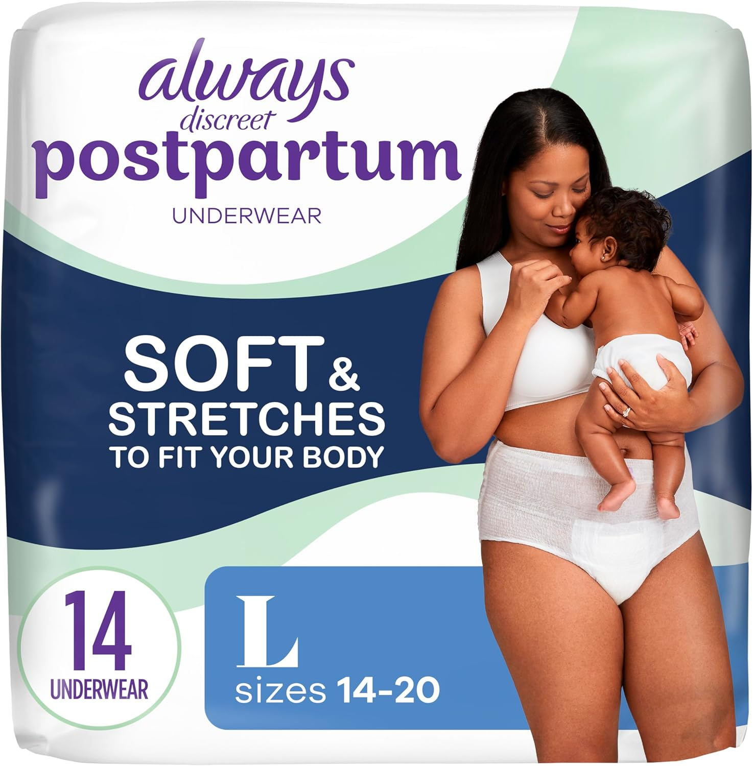 Always Discreet Postpartum and Adult Incontinence Underwear for Women, Size L, Maximum Protection, 14 CT image number 5