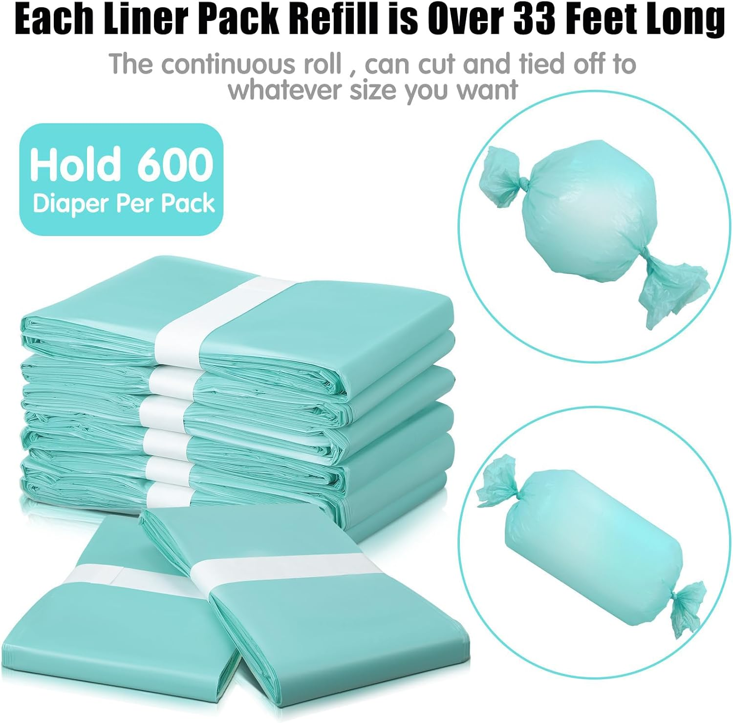 8 Pack Disposable Nappy Bin Liners Refill Bags,Diaper Pail Liner Compatible with KORBELL 16L Disposal Nappy Bin Bag (Green) image number 1